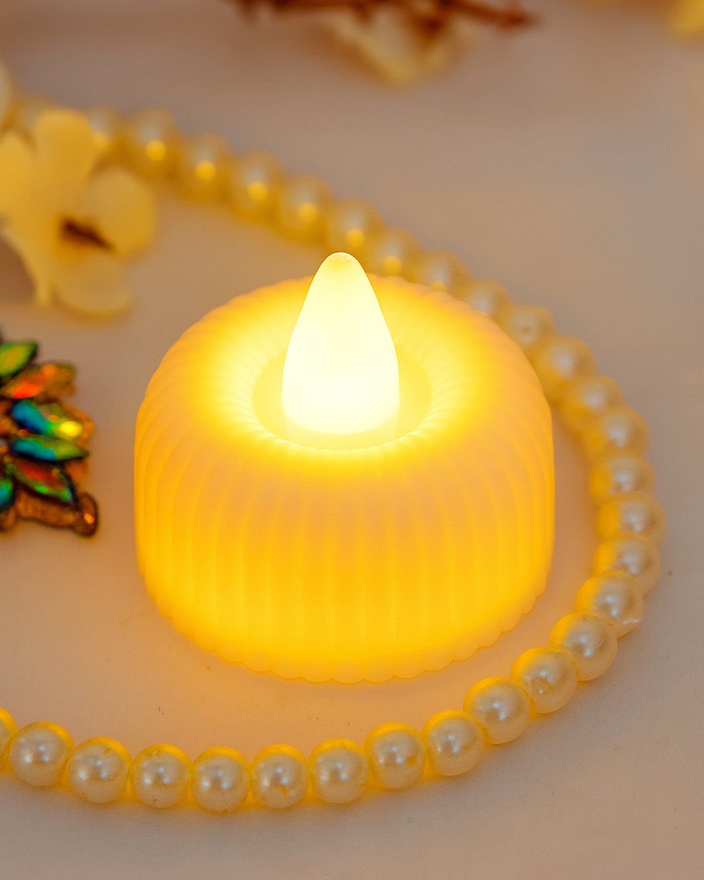 LED Tealight Candles – Warm White Flickering Flameless Lights for Home Décor, Diwali, Weddings & Parties, Battery Operated (Pack of 4)