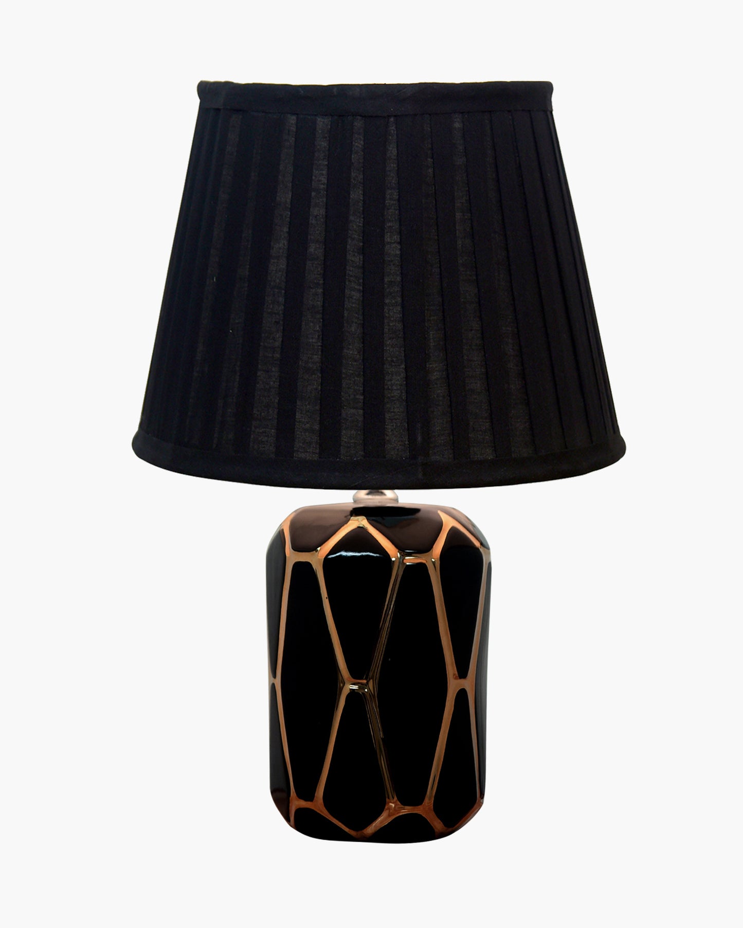 Modern Ceramic Base Bedside Table Lamp, Table Lamps for Home Decoration and Bedroom Decor with On/Off Button, Night Lamp with Cotton Fabric Shade, Black Gold Hive, Khadi