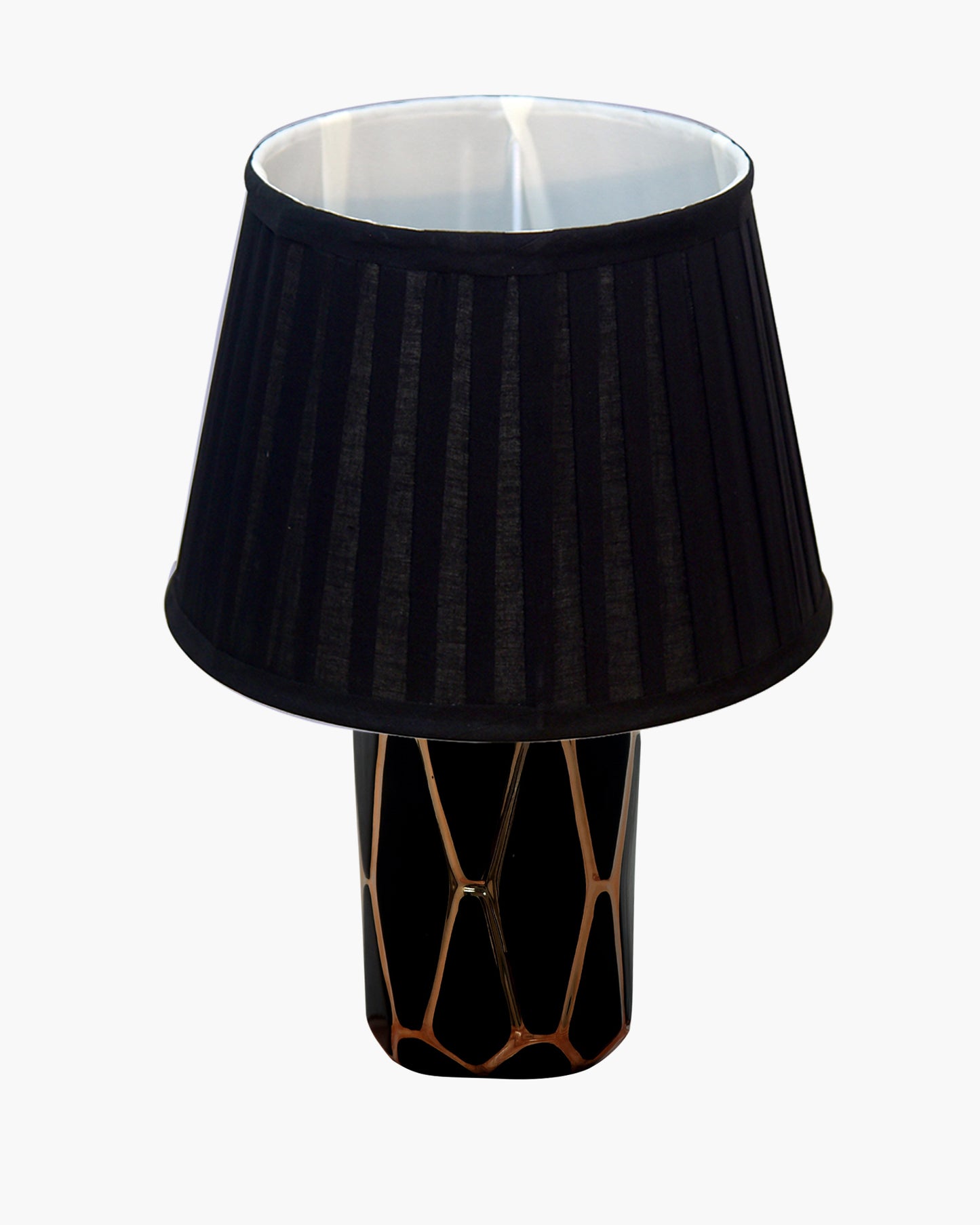Modern Ceramic Base Bedside Table Lamp, Table Lamps for Home Decoration and Bedroom Decor with On/Off Button, Night Lamp with Cotton Fabric Shade, Black Gold Hive, Khadi