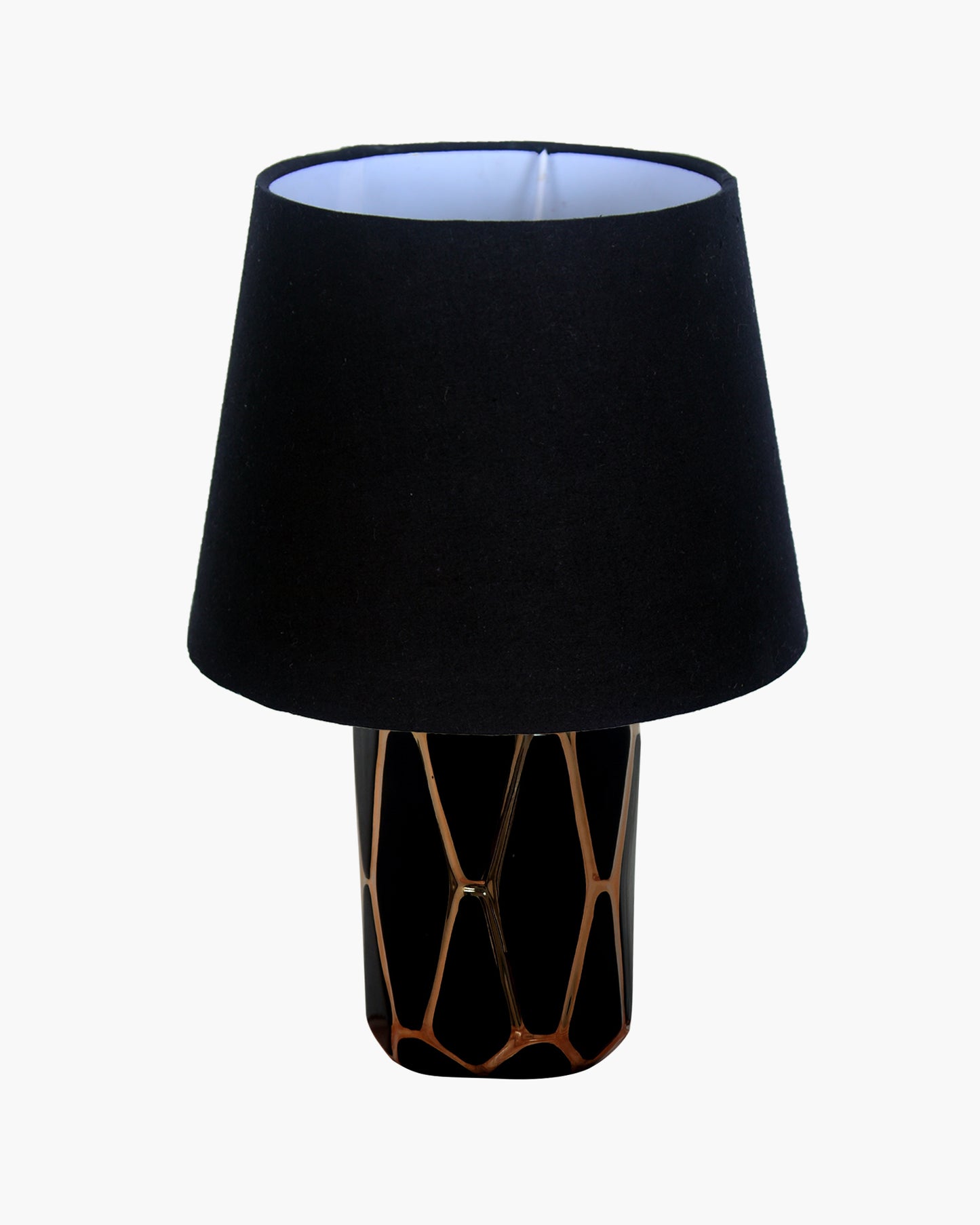 Modern Ceramic Base Bedside Table Lamp, Table Lamps for Home Decoration and Bedroom Decor with On/Off Button, Night Lamp with Cotton Fabric Shade, Black Gold Hive, Khadi