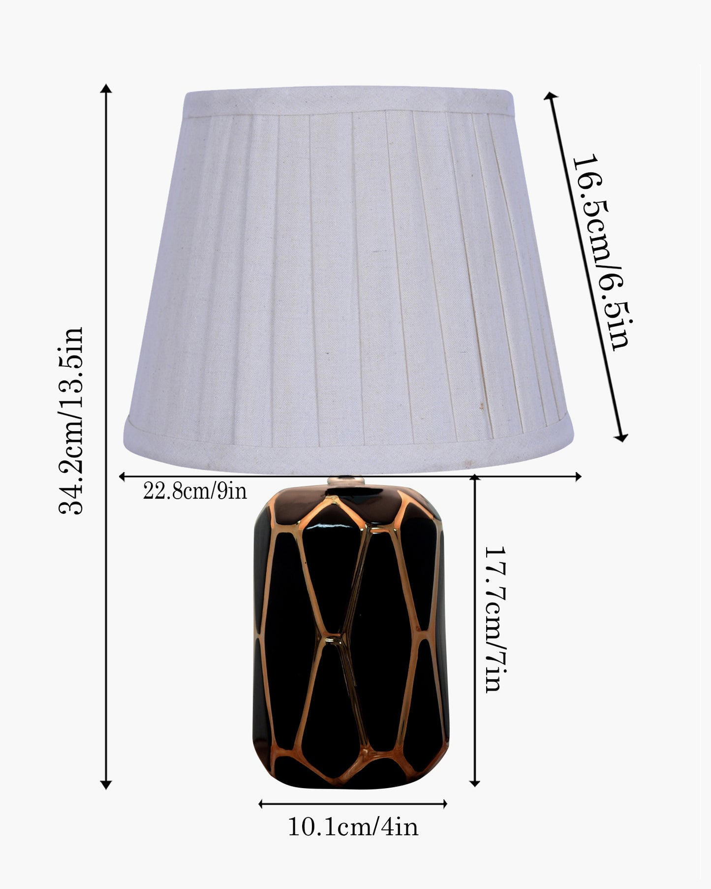 Modern Ceramic Base Bedside Table Lamp, Table Lamps for Home Decoration and Bedroom Decor with On/Off Button, Night Lamp with Cotton Fabric Shade, Black Gold Hive, Khadi
