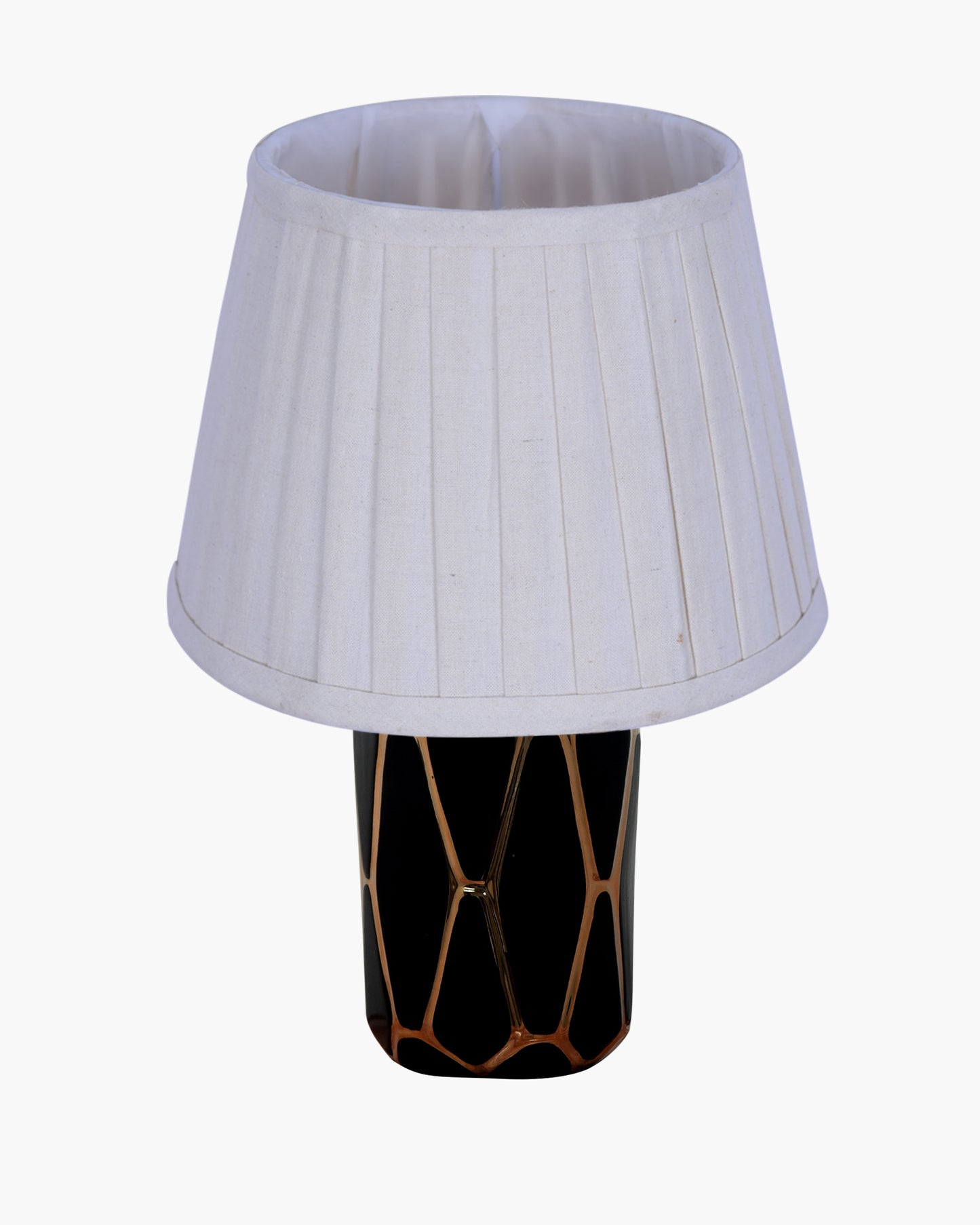 Modern Ceramic Base Bedside Table Lamp, Table Lamps for Home Decoration and Bedroom Decor with On/Off Button, Night Lamp with Cotton Fabric Shade, Black Gold Hive, Khadi
