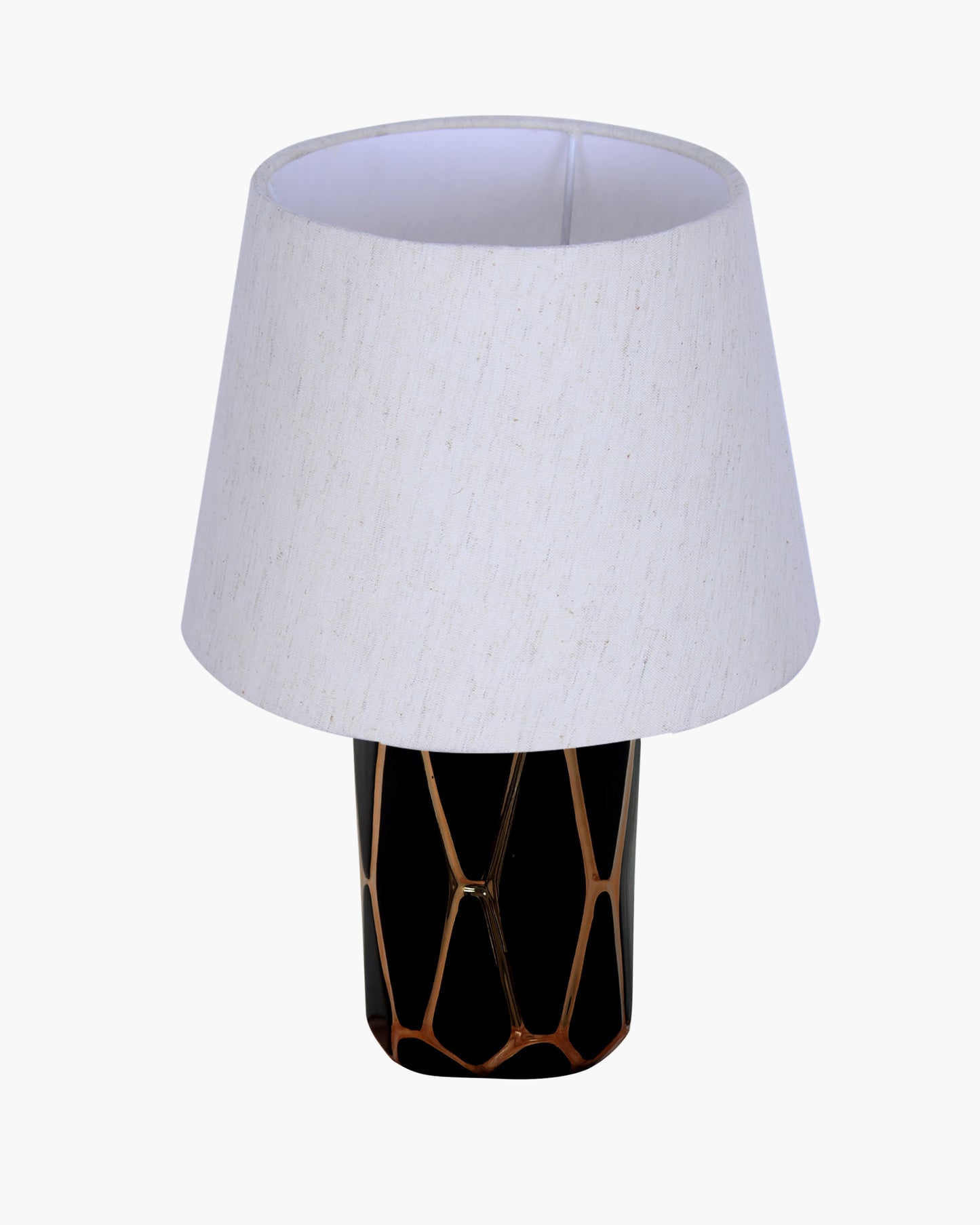 Modern Ceramic Base Bedside Table Lamp, Table Lamps for Home Decoration and Bedroom Decor with On/Off Button, Night Lamp with Cotton Fabric Shade, Black Gold Hive, Khadi
