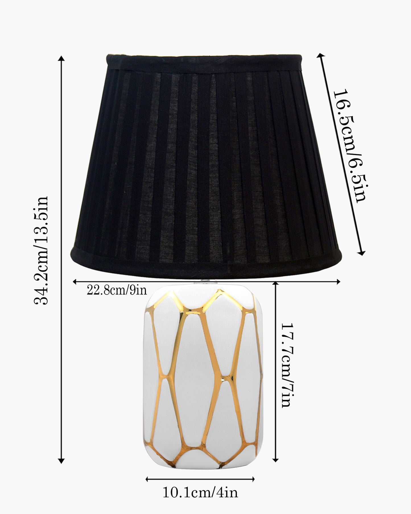 Retro Ceramic Base Bedside Table Lamp, Table Lamps for Home Decoration and Bedroom Decor with On/Off Button, Night Lamp with Cotton Fabric Shade, White Gold Hive, Khadi