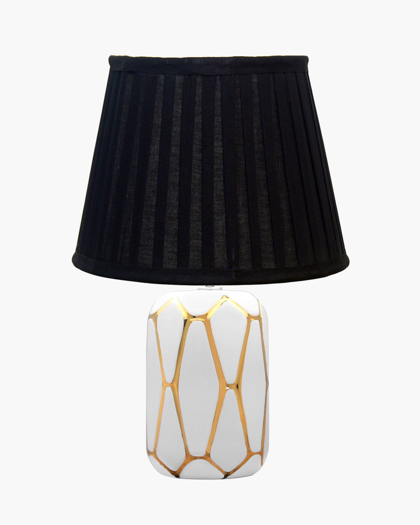 Retro Ceramic Base Bedside Table Lamp, Table Lamps for Home Decoration and Bedroom Decor with On/Off Button, Night Lamp with Cotton Fabric Shade, White Gold Hive, Khadi