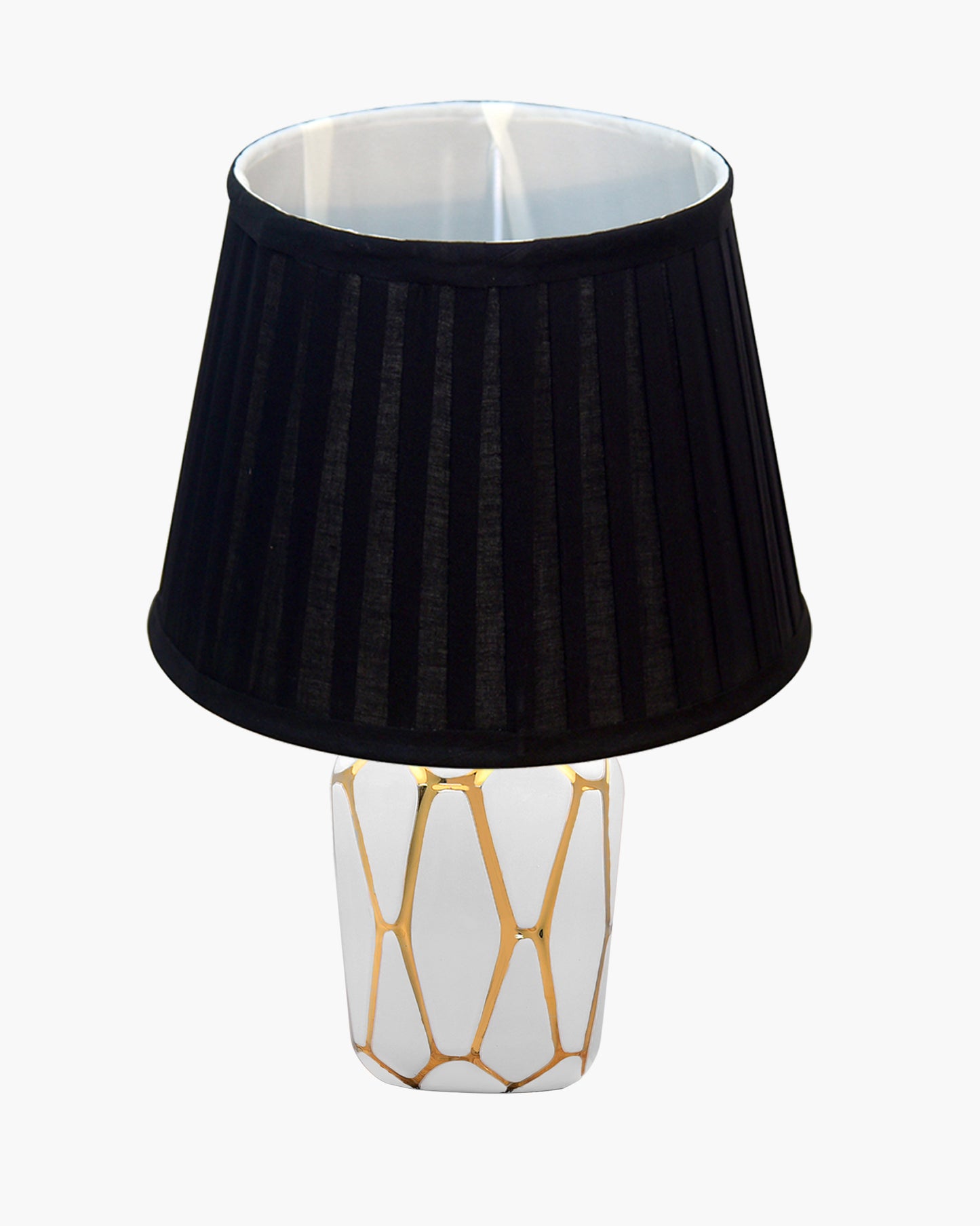 Retro Ceramic Base Bedside Table Lamp, Table Lamps for Home Decoration and Bedroom Decor with On/Off Button, Night Lamp with Cotton Fabric Shade, White Gold Hive, Khadi