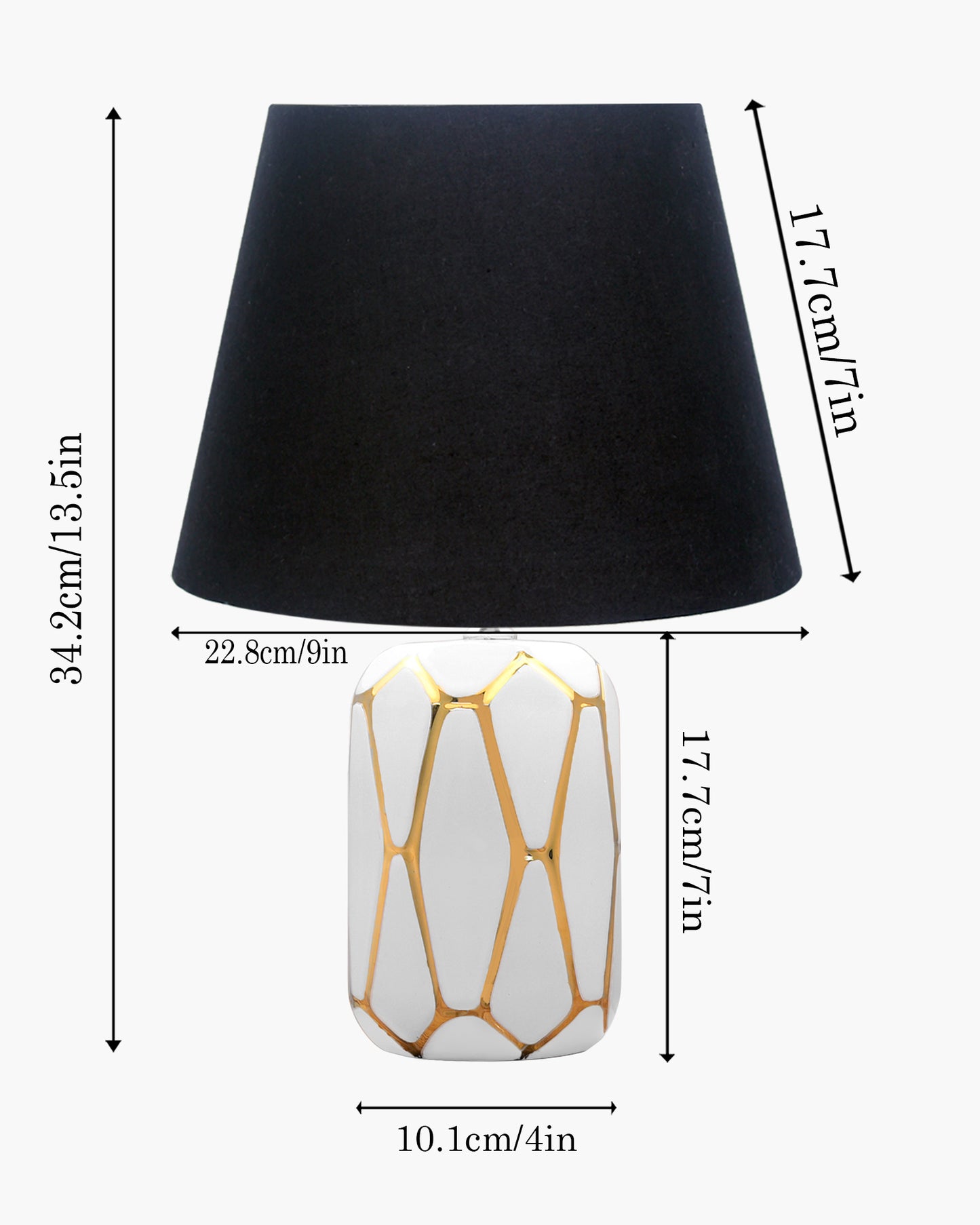 Retro Ceramic Base Bedside Table Lamp, Table Lamps for Home Decoration and Bedroom Decor with On/Off Button, Night Lamp with Cotton Fabric Shade, White Gold Hive, Khadi