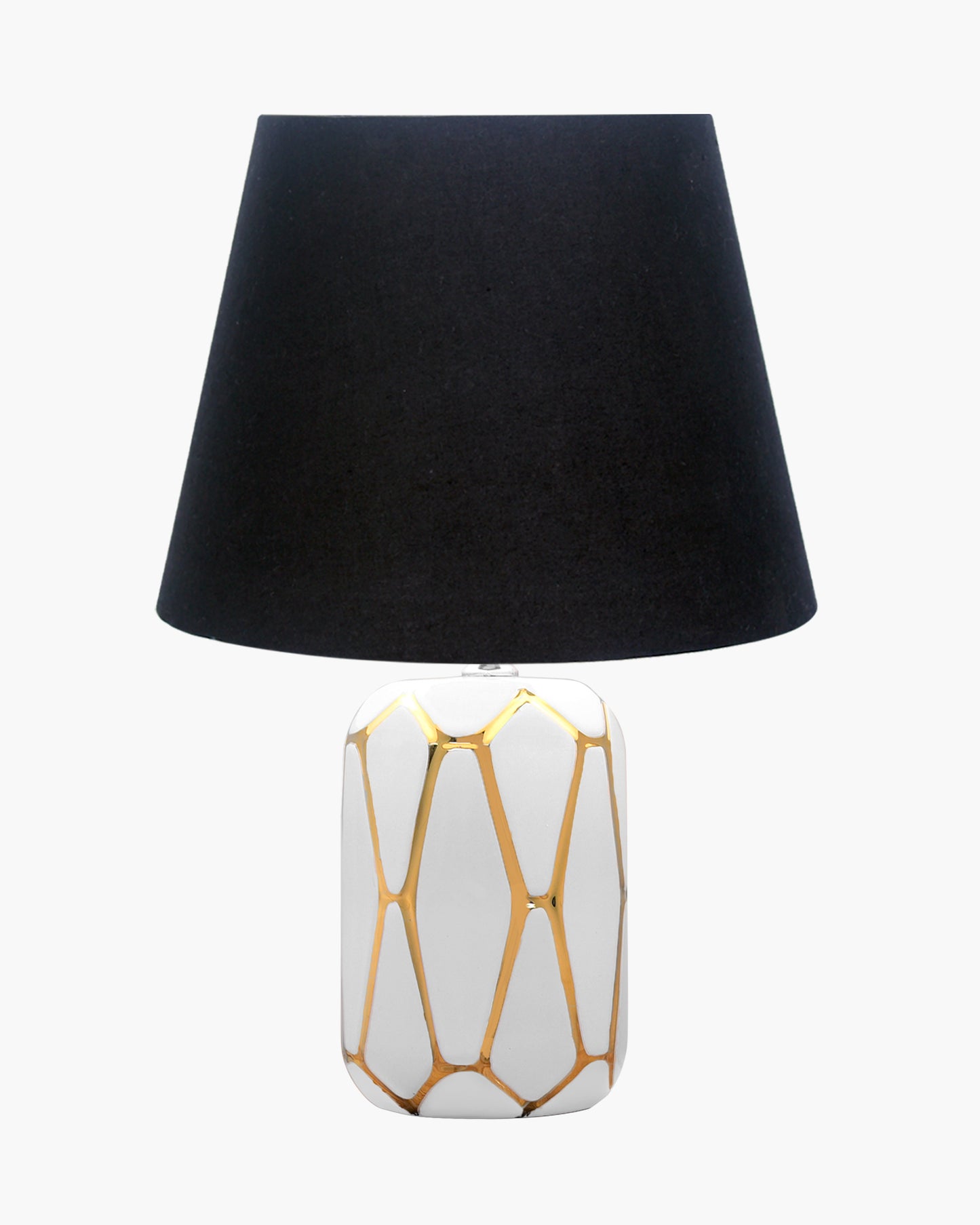 Retro Ceramic Base Bedside Table Lamp, Table Lamps for Home Decoration and Bedroom Decor with On/Off Button, Night Lamp with Cotton Fabric Shade, White Gold Hive, Khadi