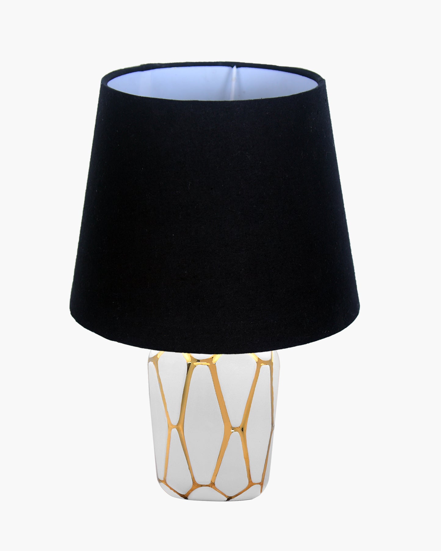 Retro Ceramic Base Bedside Table Lamp, Table Lamps for Home Decoration and Bedroom Decor with On/Off Button, Night Lamp with Cotton Fabric Shade, White Gold Hive, Khadi