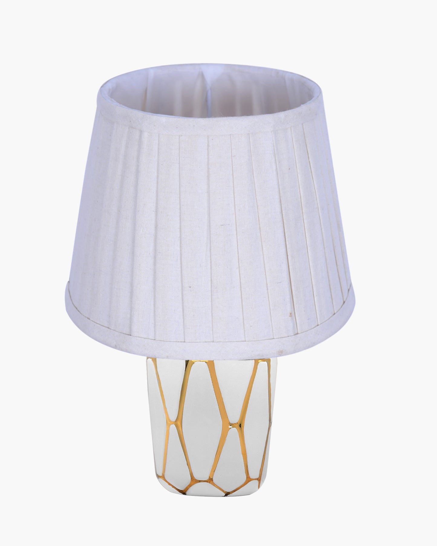 Retro Ceramic Base Bedside Table Lamp, Table Lamps for Home Decoration and Bedroom Decor with On/Off Button, Night Lamp with Cotton Fabric Shade, White Gold Hive, Khadi
