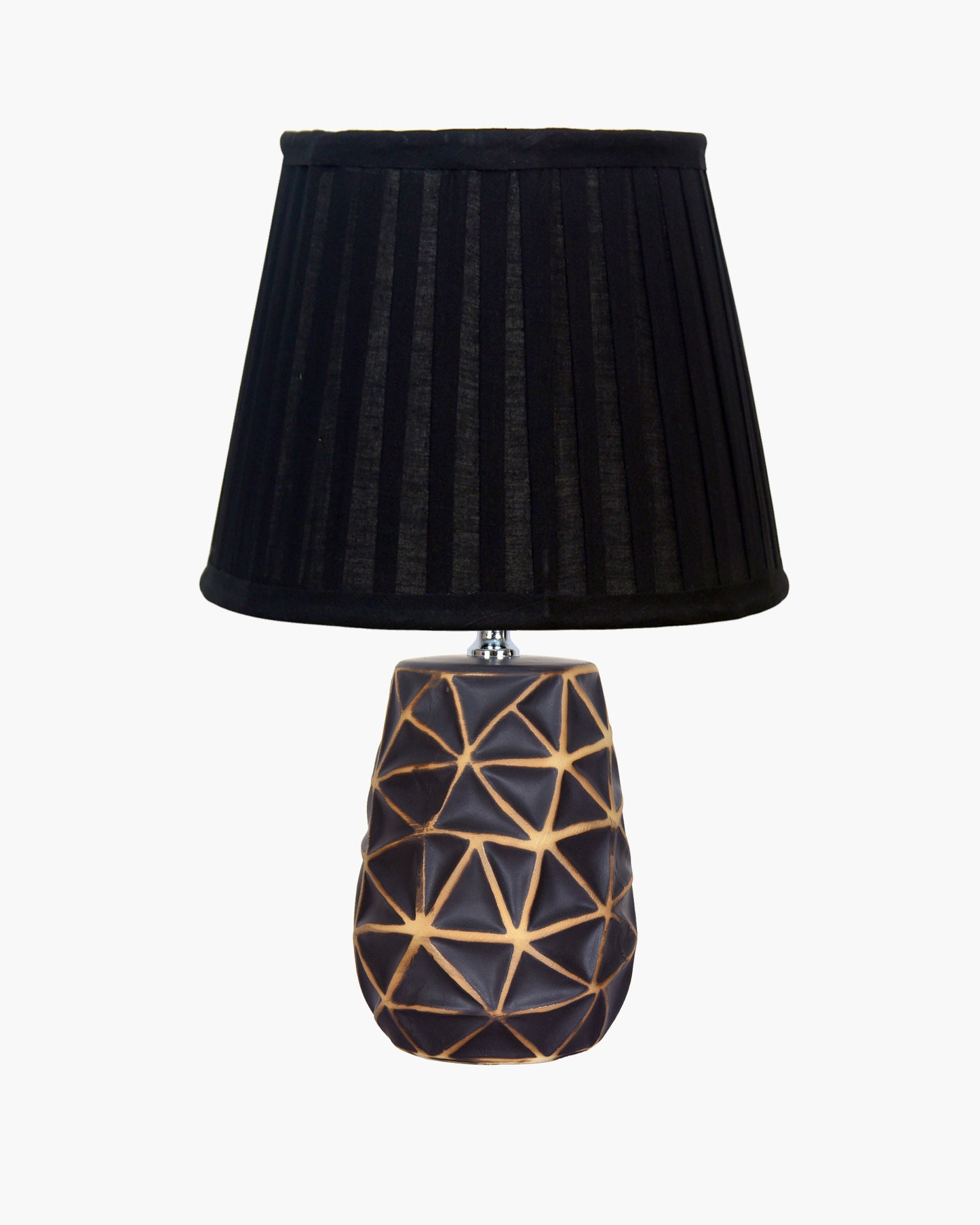 Modern Ceramic Base Bedside Table Lamp, Table Lamps for Home Decoration and Bedroom Decor with On/Off Button, Night Lamp with Cotton Fabric Shade, Graphite Prism, Khadi