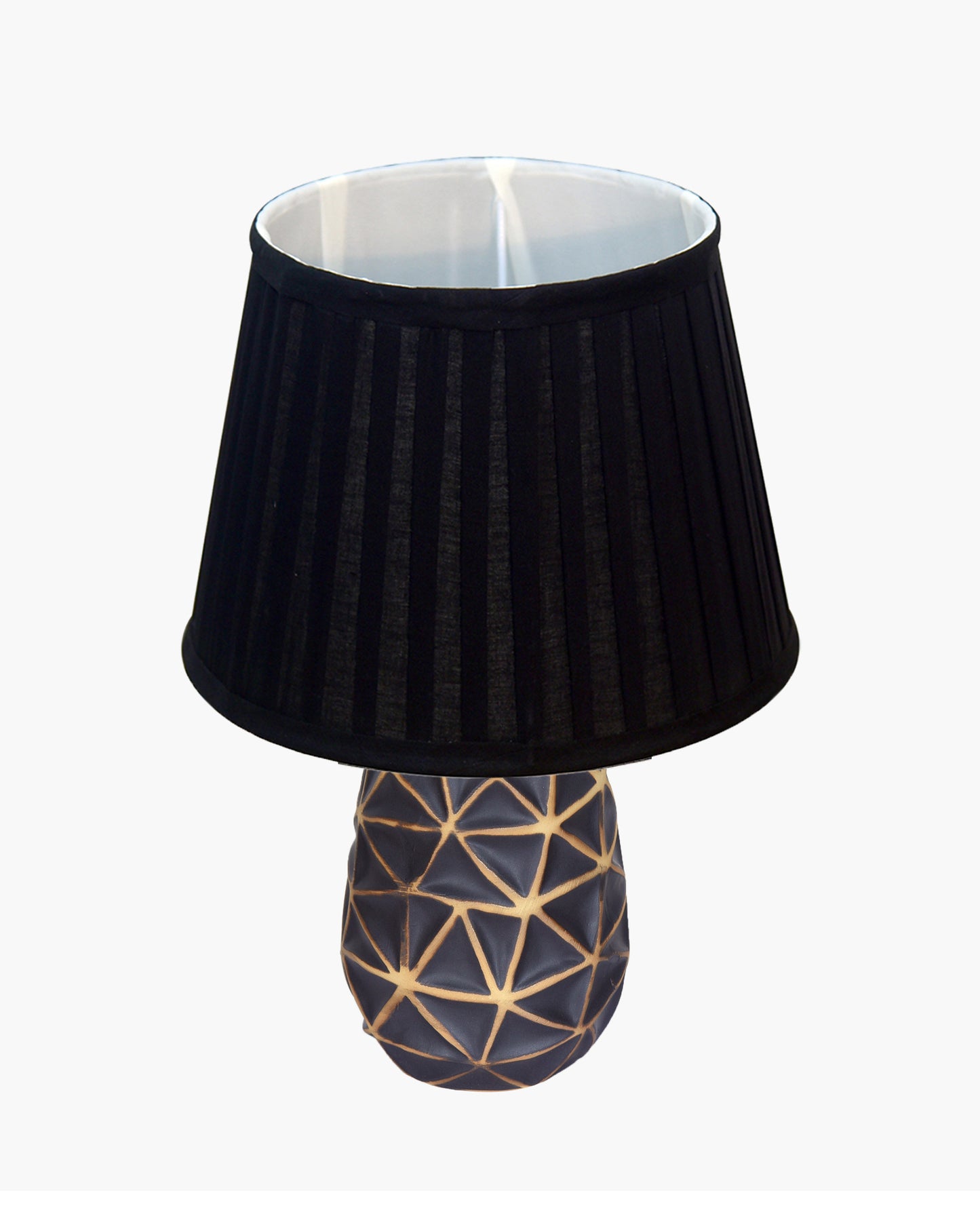 Modern Ceramic Base Bedside Table Lamp, Table Lamps for Home Decoration and Bedroom Decor with On/Off Button, Night Lamp with Cotton Fabric Shade, Graphite Prism, Khadi