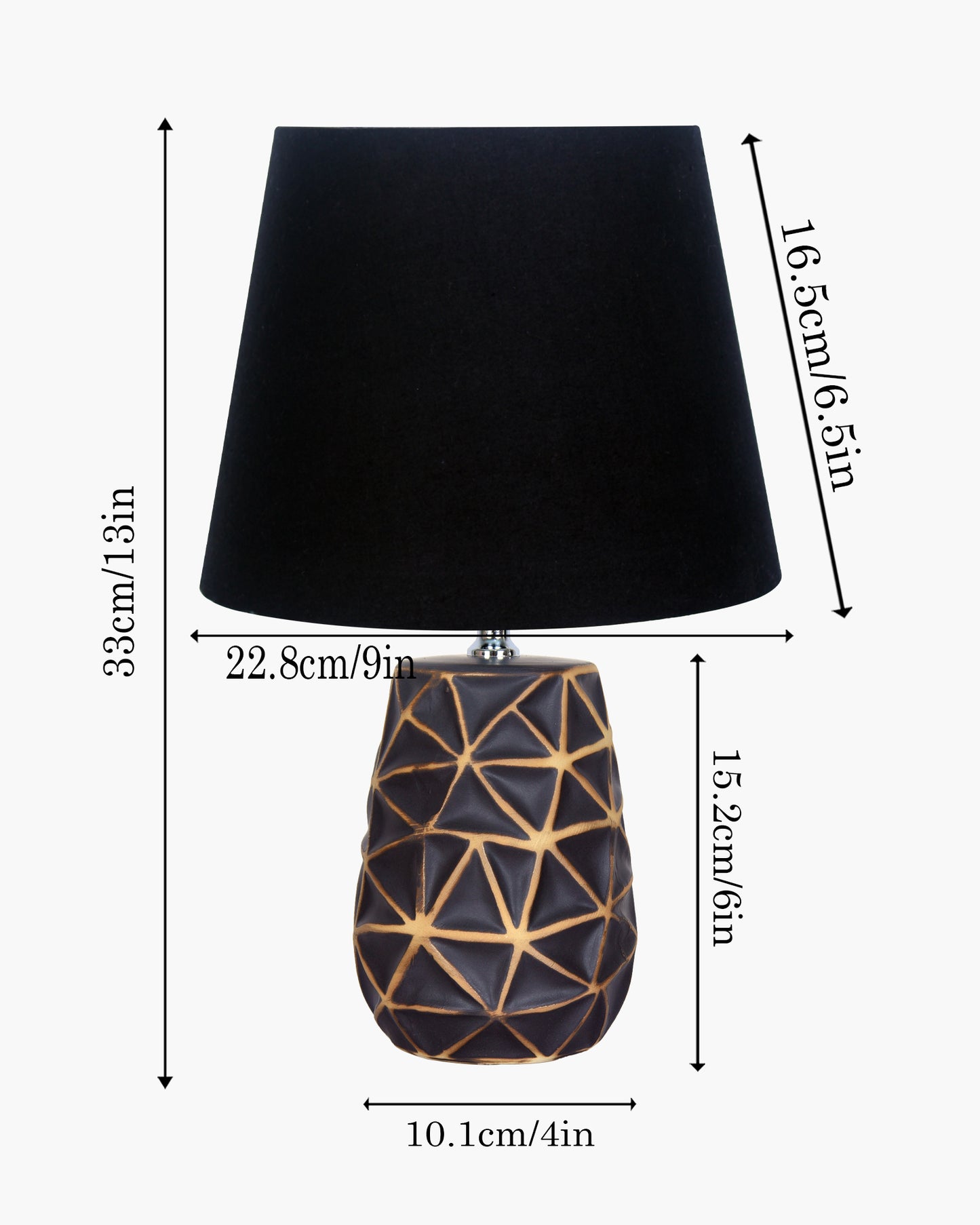 Modern Ceramic Base Bedside Table Lamp, Table Lamps for Home Decoration and Bedroom Decor with On/Off Button, Night Lamp with Cotton Fabric Shade, Graphite Prism, Khadi