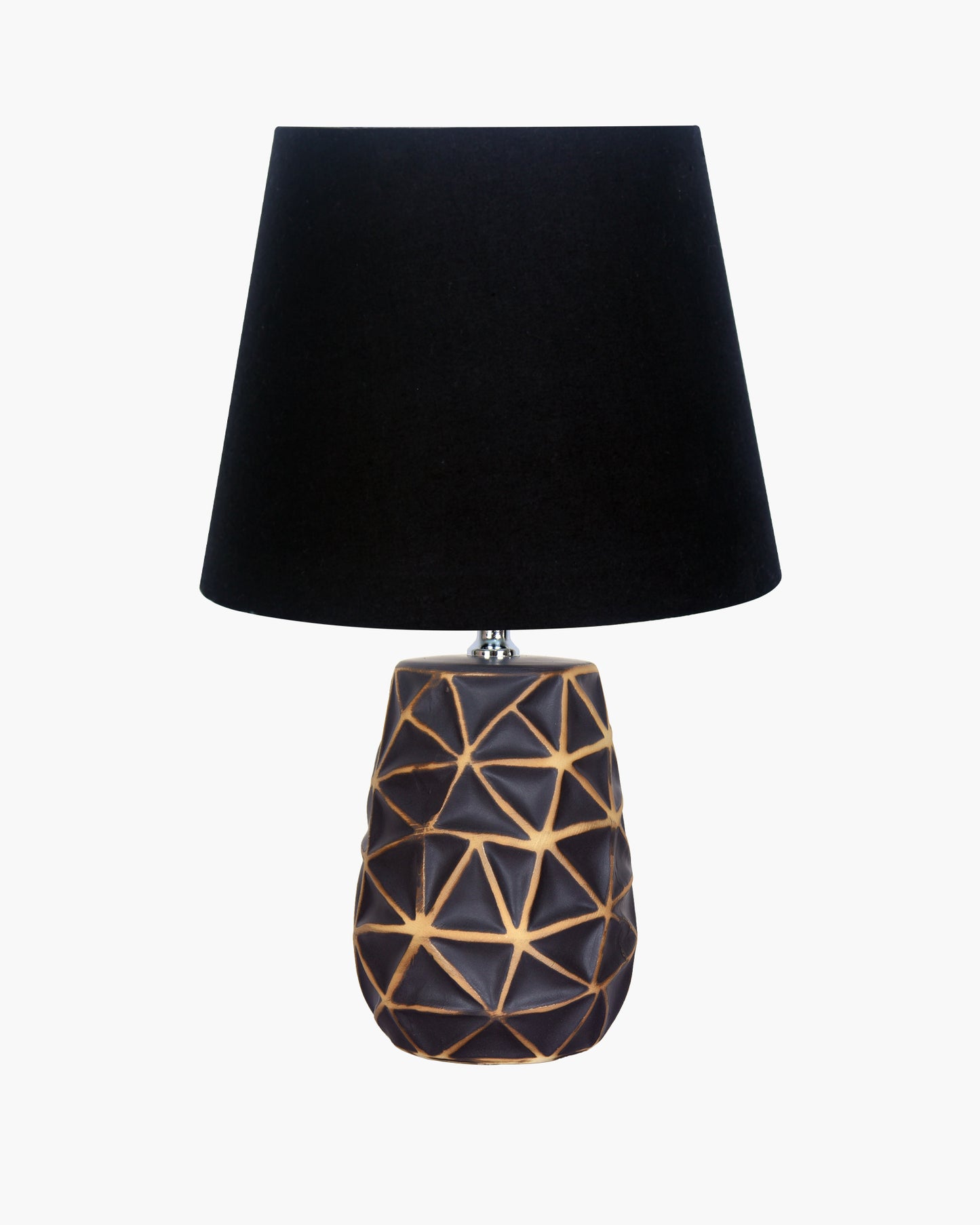 Modern Ceramic Base Bedside Table Lamp, Table Lamps for Home Decoration and Bedroom Decor with On/Off Button, Night Lamp with Cotton Fabric Shade, Graphite Prism, Khadi