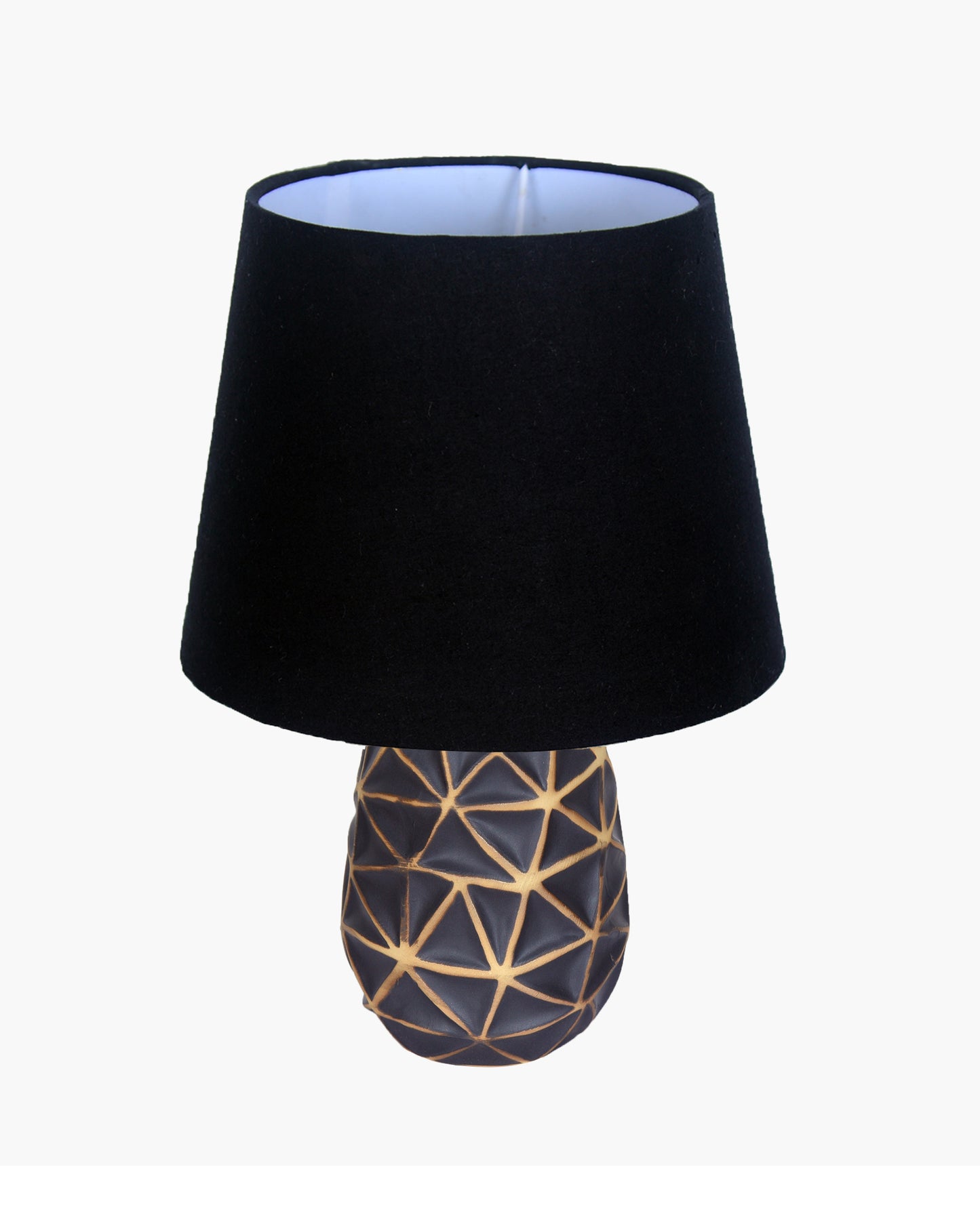 Modern Ceramic Base Bedside Table Lamp, Table Lamps for Home Decoration and Bedroom Decor with On/Off Button, Night Lamp with Cotton Fabric Shade, Graphite Prism, Khadi