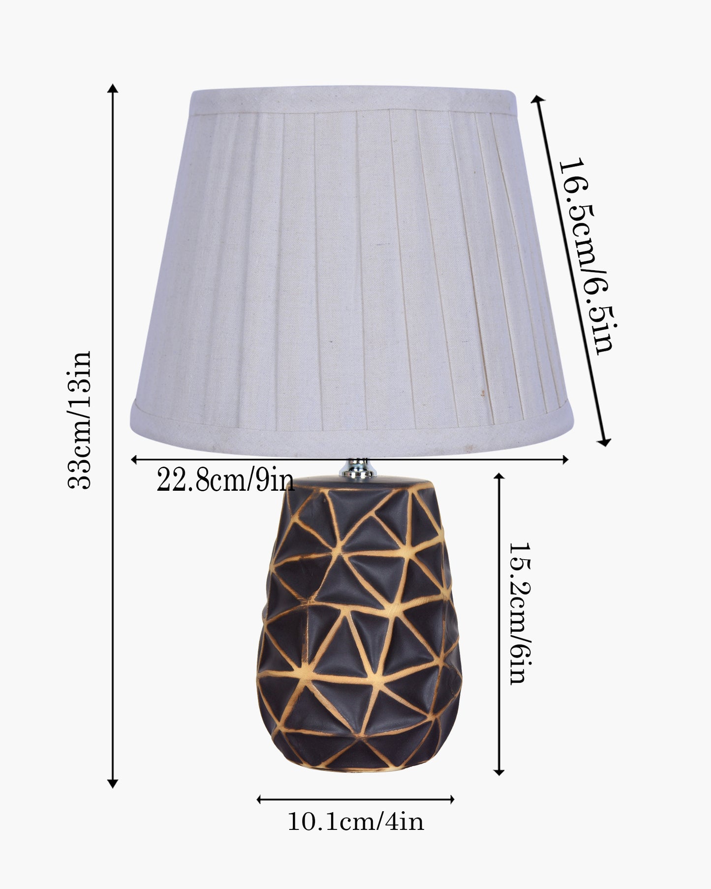 Modern Ceramic Base Bedside Table Lamp, Table Lamps for Home Decoration and Bedroom Decor with On/Off Button, Night Lamp with Cotton Fabric Shade, Graphite Prism, Khadi