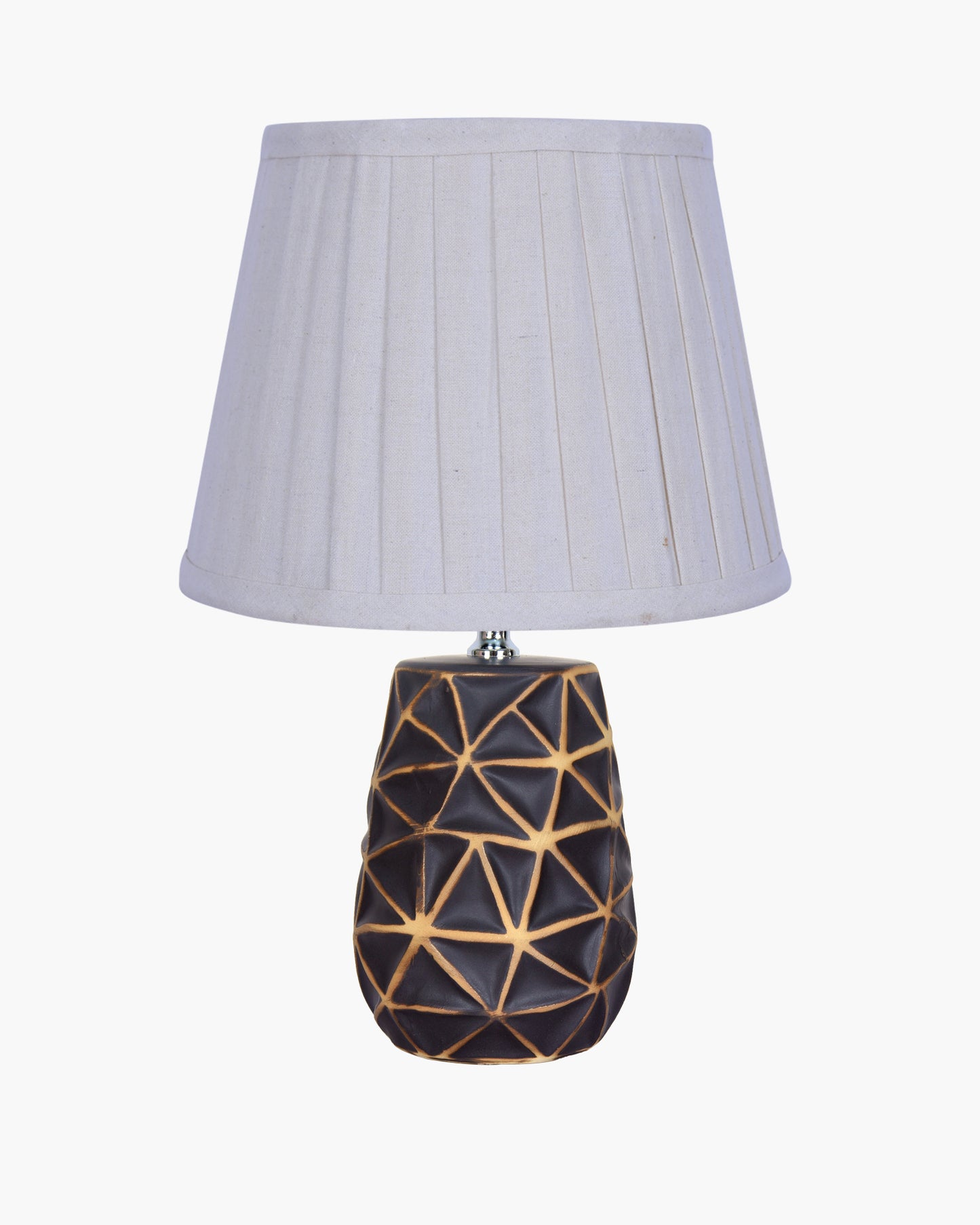 Modern Ceramic Base Bedside Table Lamp, Table Lamps for Home Decoration and Bedroom Decor with On/Off Button, Night Lamp with Cotton Fabric Shade, Graphite Prism, Khadi