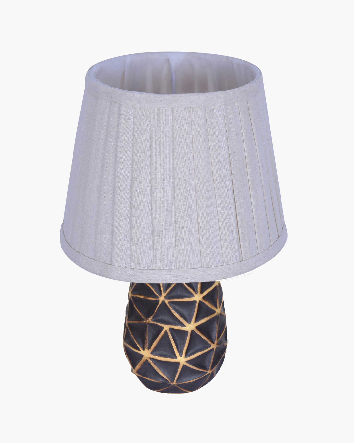 Modern Ceramic Base Bedside Table Lamp, Table Lamps for Home Decoration and Bedroom Decor with On/Off Button, Night Lamp with Cotton Fabric Shade, Graphite Prism, Khadi