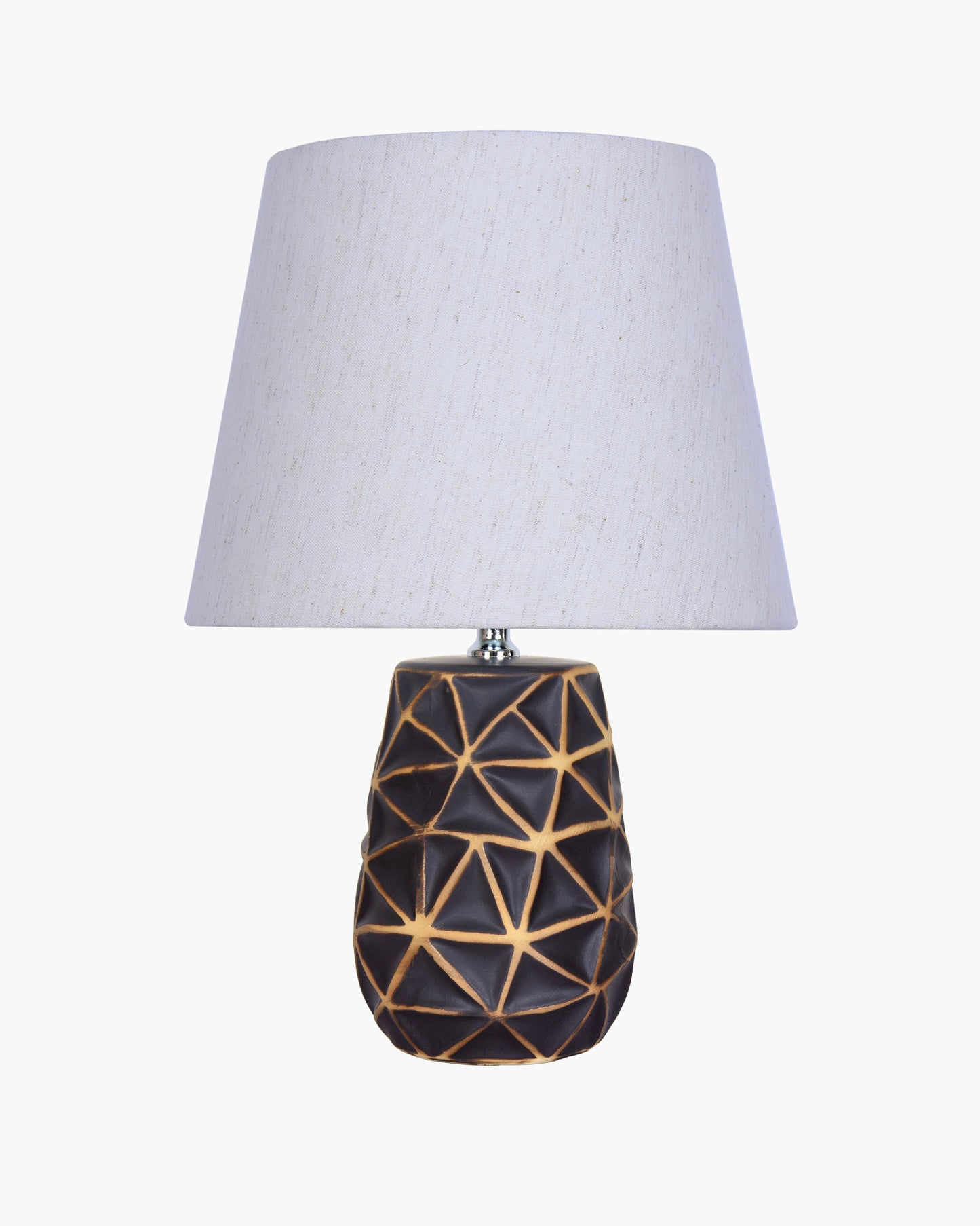 Modern Ceramic Base Bedside Table Lamp, Table Lamps for Home Decoration and Bedroom Decor with On/Off Button, Night Lamp with Cotton Fabric Shade, Graphite Prism, Khadi