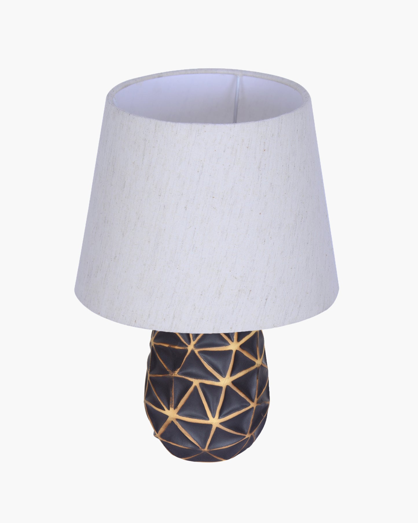 Modern Ceramic Base Bedside Table Lamp, Table Lamps for Home Decoration and Bedroom Decor with On/Off Button, Night Lamp with Cotton Fabric Shade, Graphite Prism, Khadi