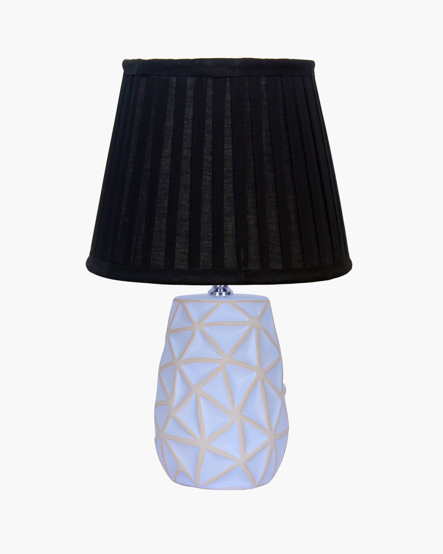 Retro Ceramic Base Bedside Table Lamp, Table Lamps for Home Decoration and Bedroom Decor with On/Off Button, Night Lamp with Cotton Fabric Shade, Whitewash Prism, Khadi