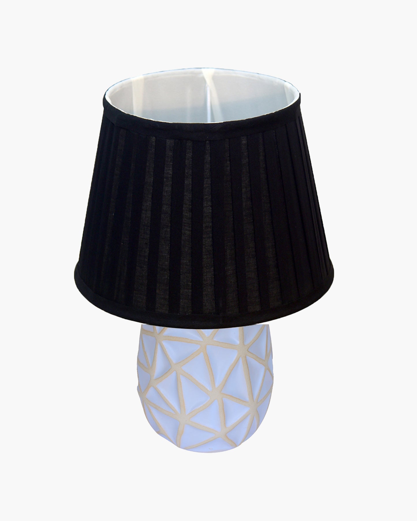 Retro Ceramic Base Bedside Table Lamp, Table Lamps for Home Decoration and Bedroom Decor with On/Off Button, Night Lamp with Cotton Fabric Shade, Whitewash Prism, Khadi
