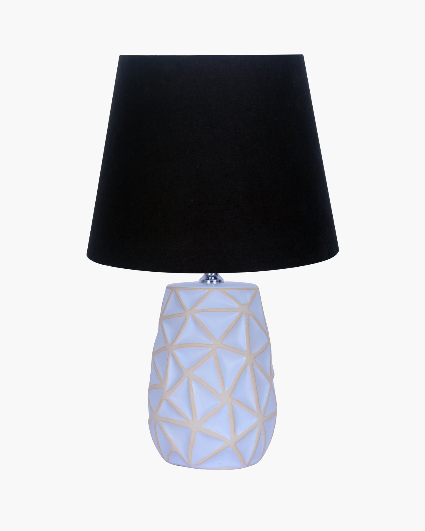 Retro Ceramic Base Bedside Table Lamp, Table Lamps for Home Decoration and Bedroom Decor with On/Off Button, Night Lamp with Cotton Fabric Shade, Whitewash Prism, Khadi