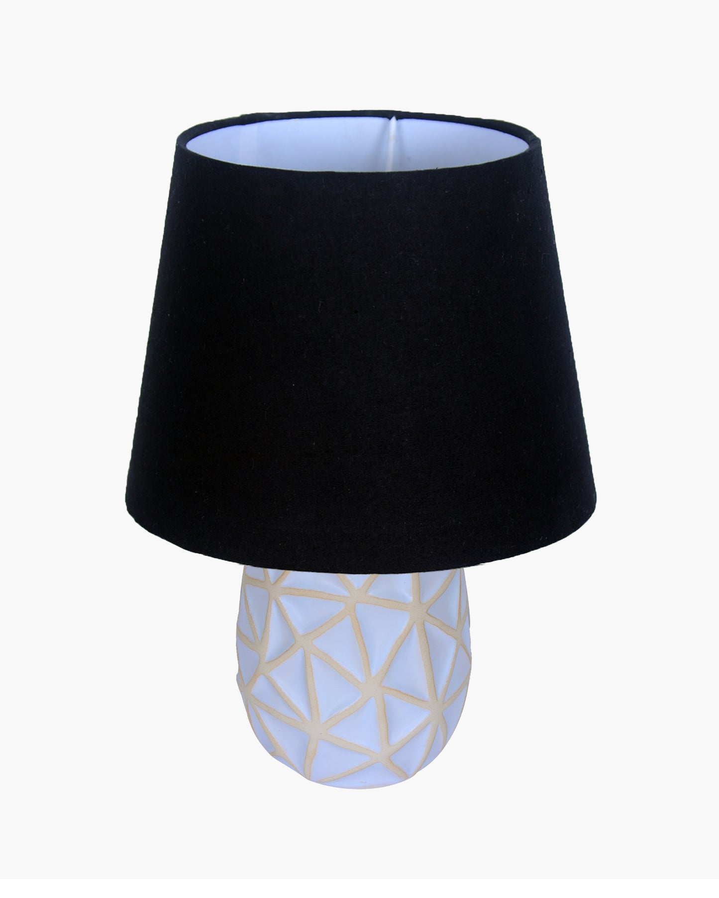 Retro Ceramic Base Bedside Table Lamp, Table Lamps for Home Decoration and Bedroom Decor with On/Off Button, Night Lamp with Cotton Fabric Shade, Whitewash Prism, Khadi