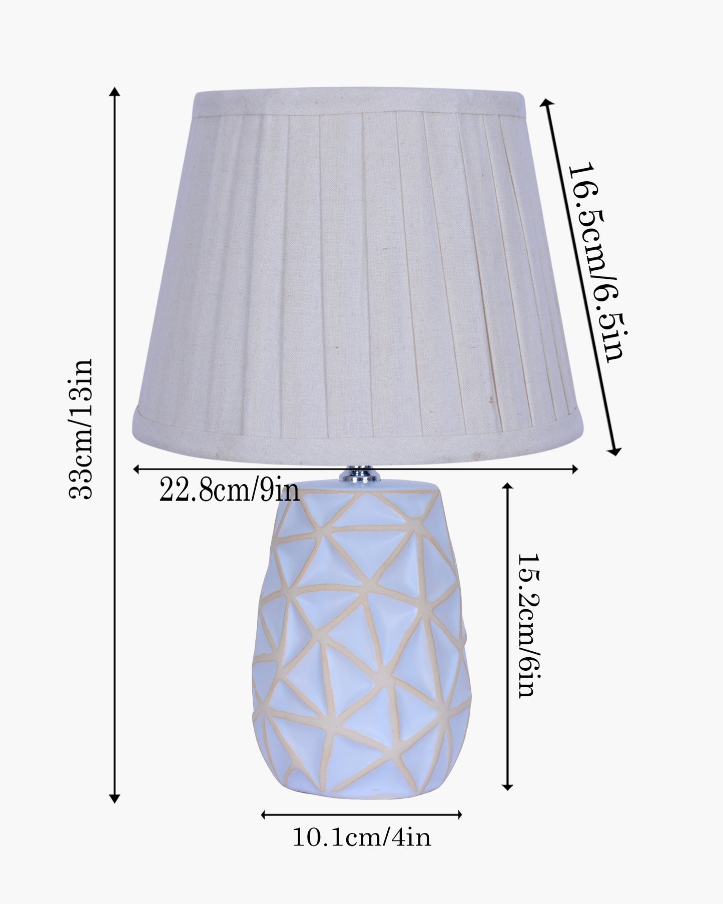 Retro Ceramic Base Bedside Table Lamp, Table Lamps for Home Decoration and Bedroom Decor with On/Off Button, Night Lamp with Cotton Fabric Shade, Whitewash Prism, Khadi