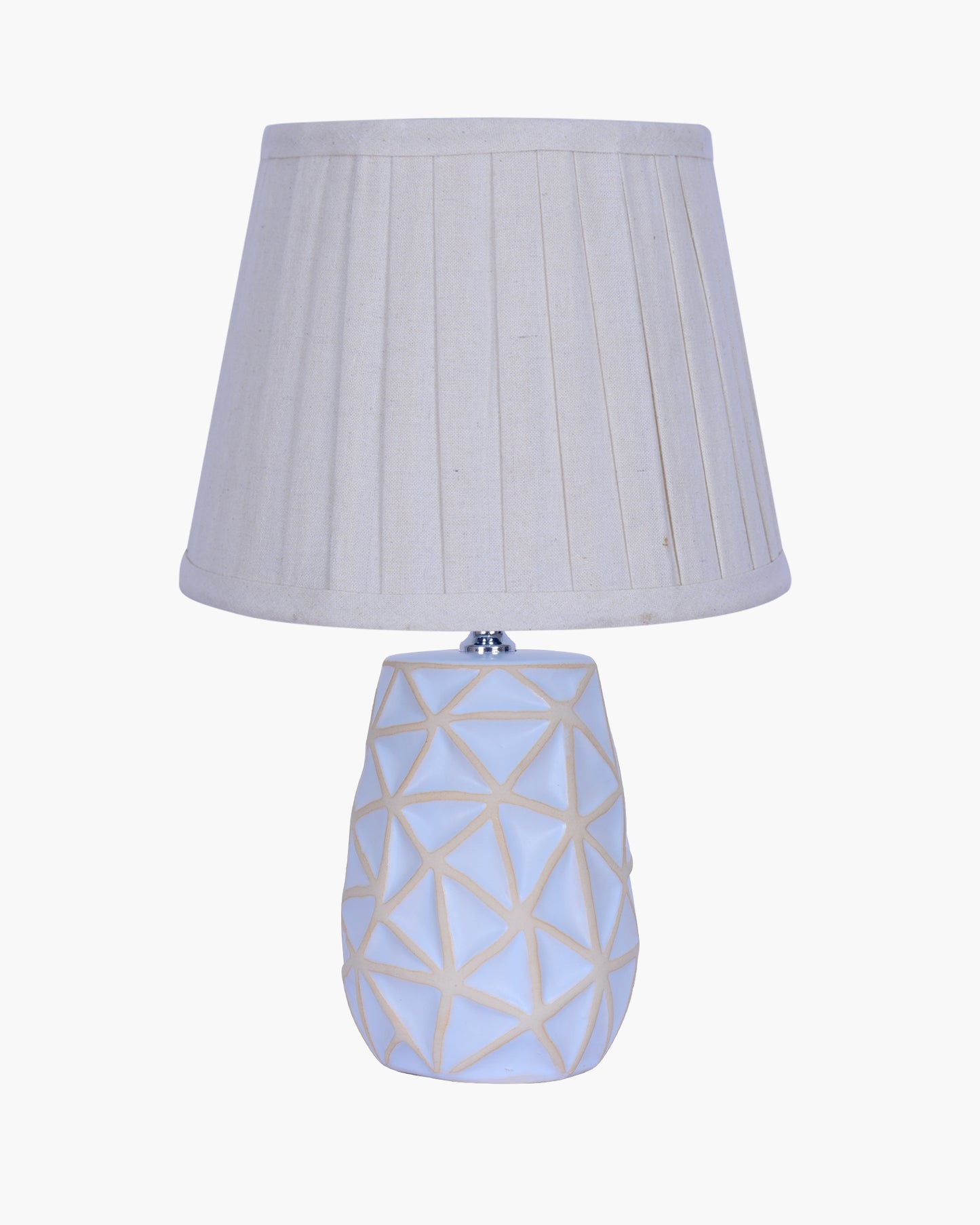 Retro Ceramic Base Bedside Table Lamp, Table Lamps for Home Decoration and Bedroom Decor with On/Off Button, Night Lamp with Cotton Fabric Shade, Whitewash Prism, Khadi