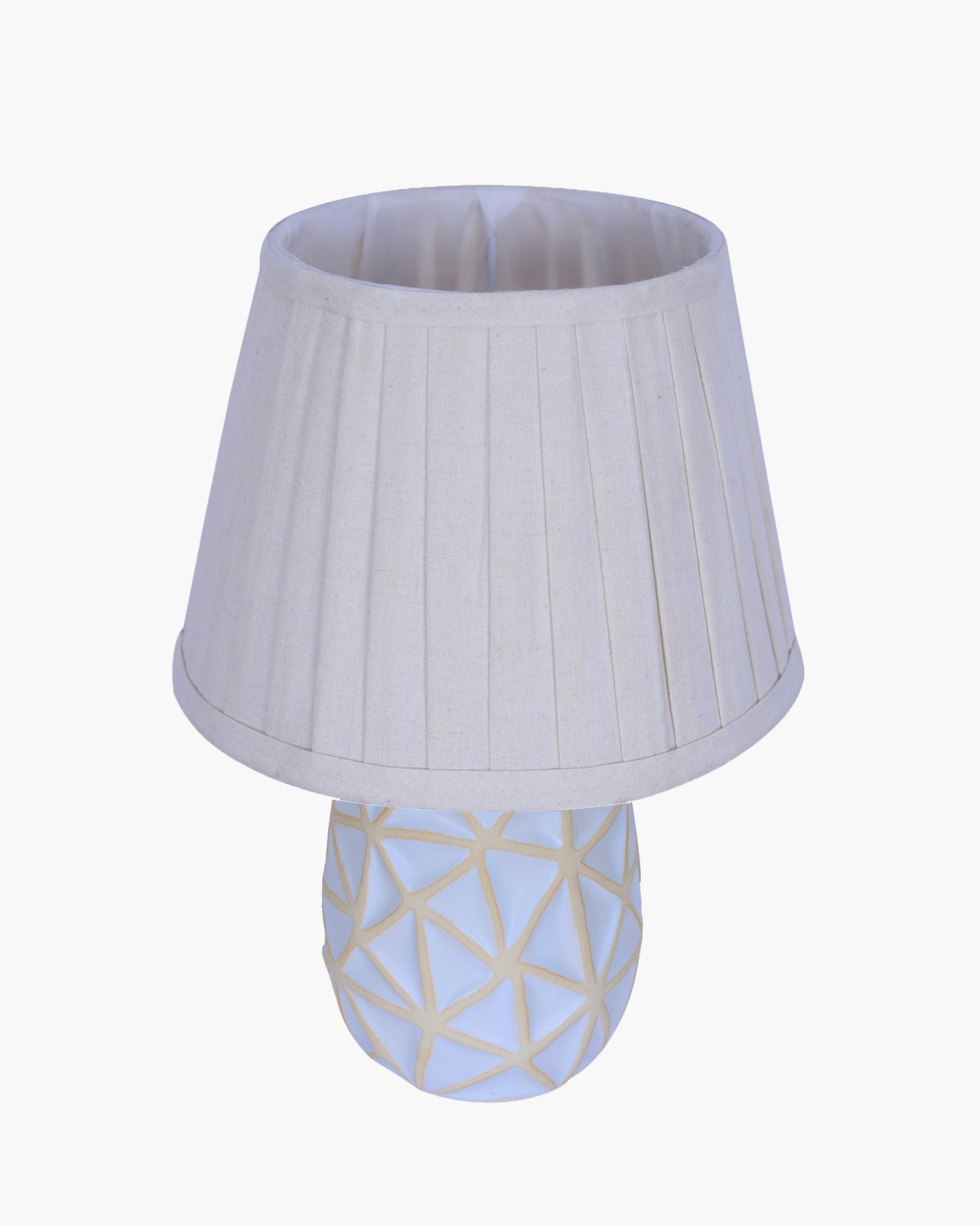 Retro Ceramic Base Bedside Table Lamp, Table Lamps for Home Decoration and Bedroom Decor with On/Off Button, Night Lamp with Cotton Fabric Shade, Whitewash Prism, Khadi