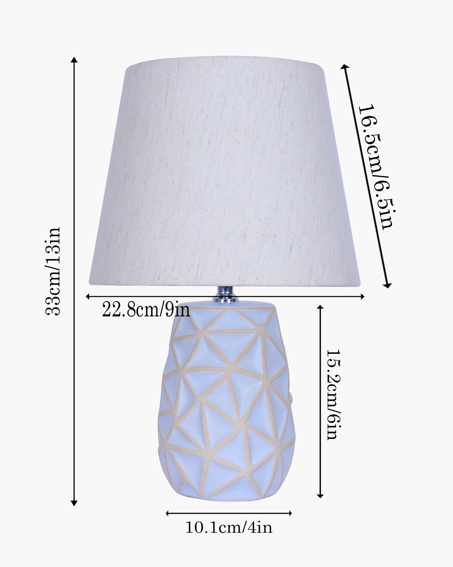 Retro Ceramic Base Bedside Table Lamp, Table Lamps for Home Decoration and Bedroom Decor with On/Off Button, Night Lamp with Cotton Fabric Shade, Whitewash Prism, Khadi