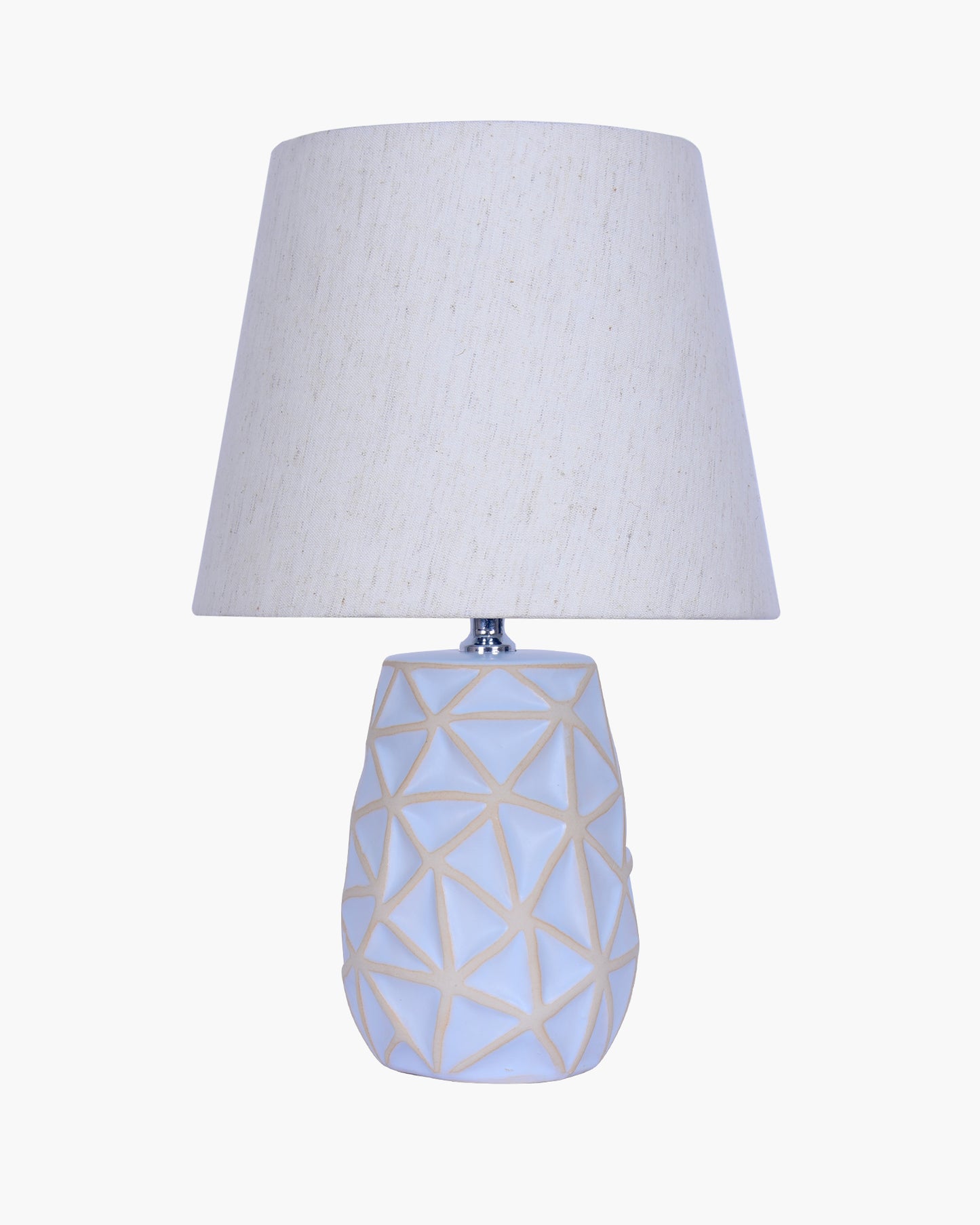 Retro Ceramic Base Bedside Table Lamp, Table Lamps for Home Decoration and Bedroom Decor with On/Off Button, Night Lamp with Cotton Fabric Shade, Whitewash Prism, Khadi