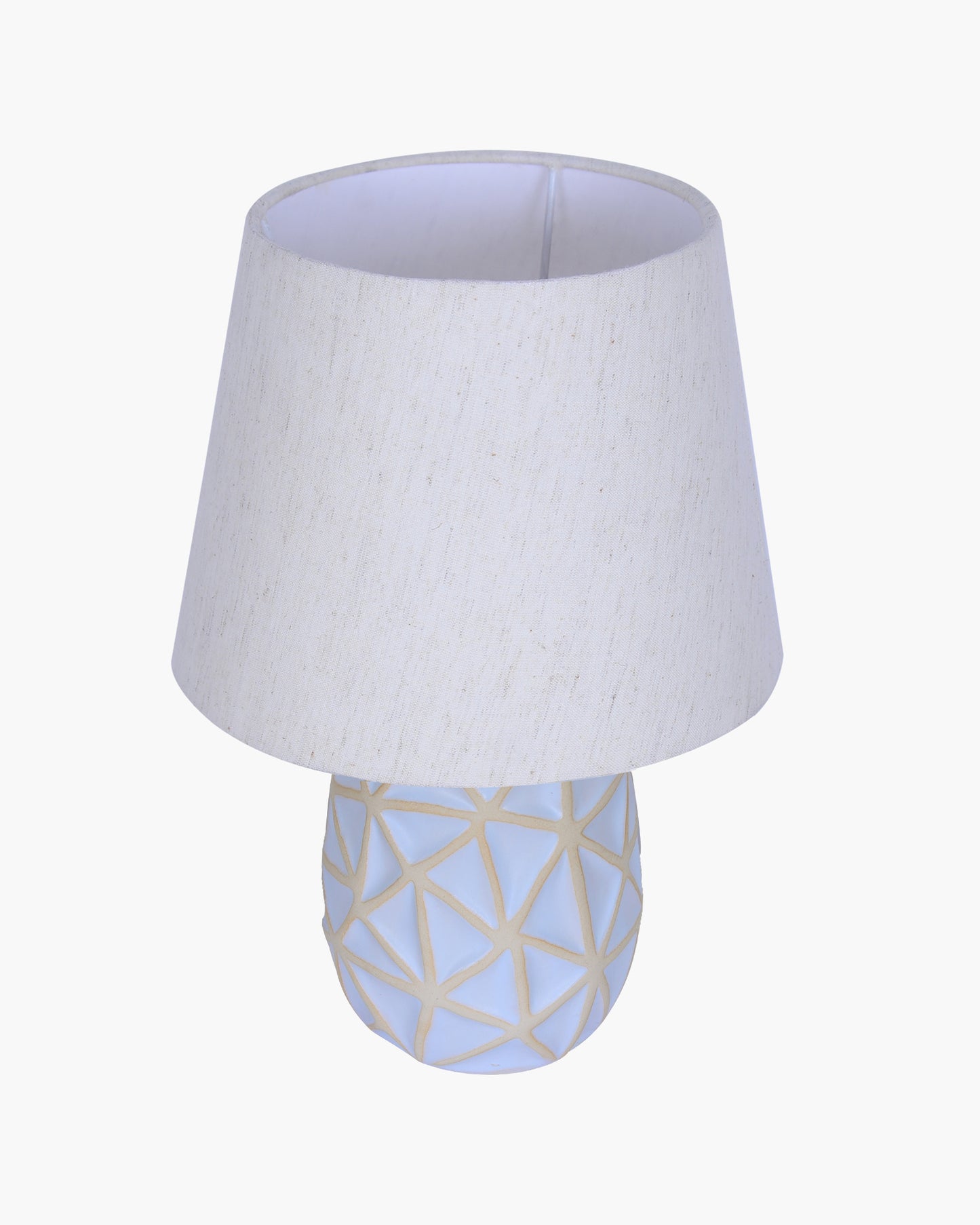 Retro Ceramic Base Bedside Table Lamp, Table Lamps for Home Decoration and Bedroom Decor with On/Off Button, Night Lamp with Cotton Fabric Shade, Whitewash Prism, Khadi