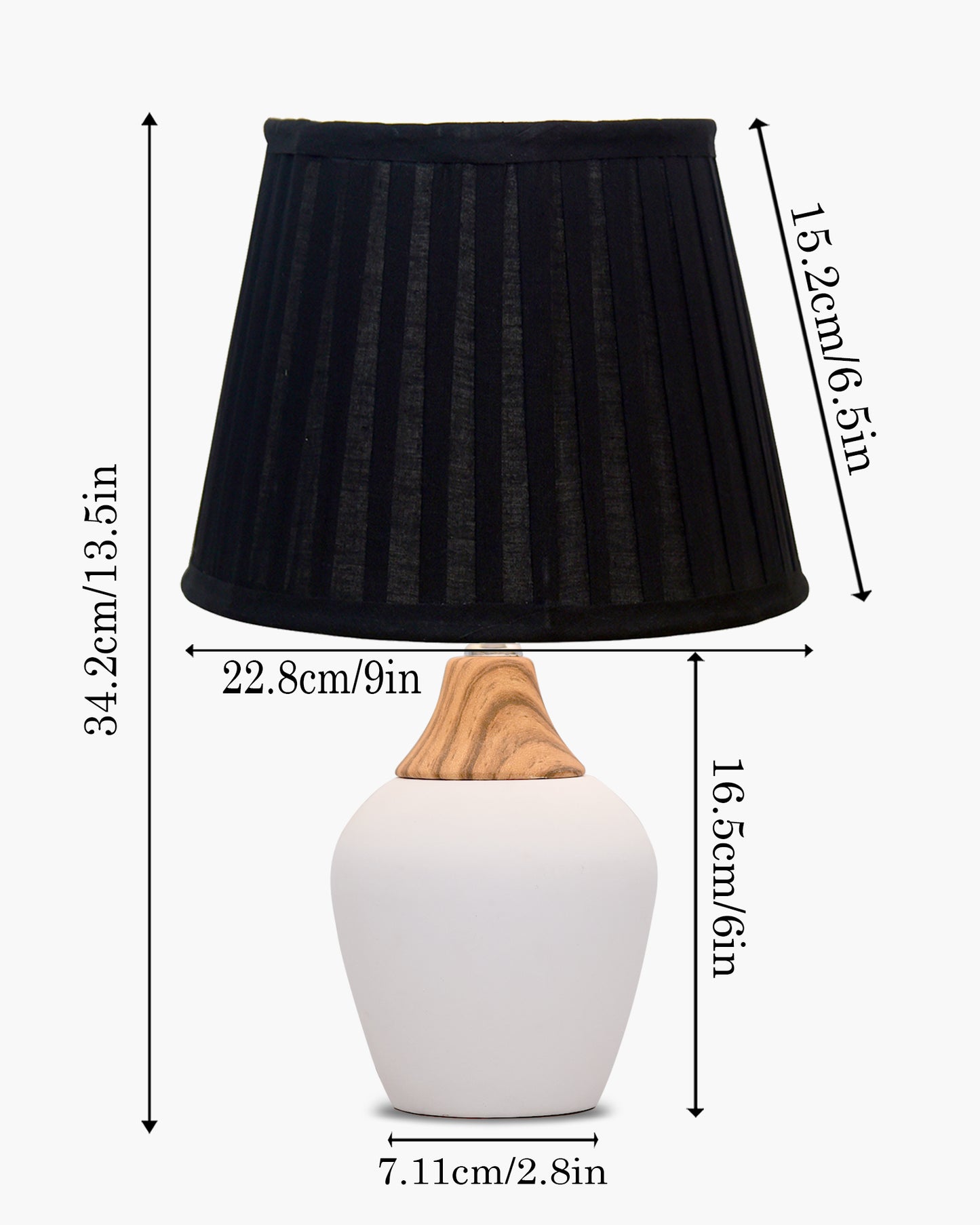 Modern Ceramic Table Lamp with Fabric Shade, Minimal Bedside Lamp for Living Room & Bedroom, White Pottery Inspired, Khadi Shade