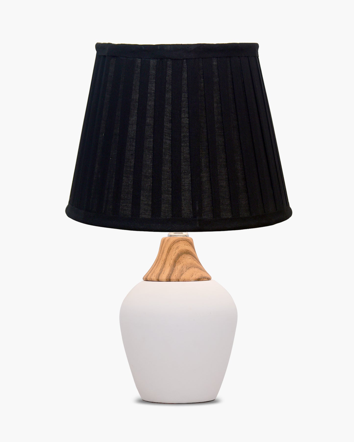 Modern Ceramic Table Lamp with Fabric Shade, Minimal Bedside Lamp for Living Room & Bedroom, White Pottery Inspired, Khadi Shade