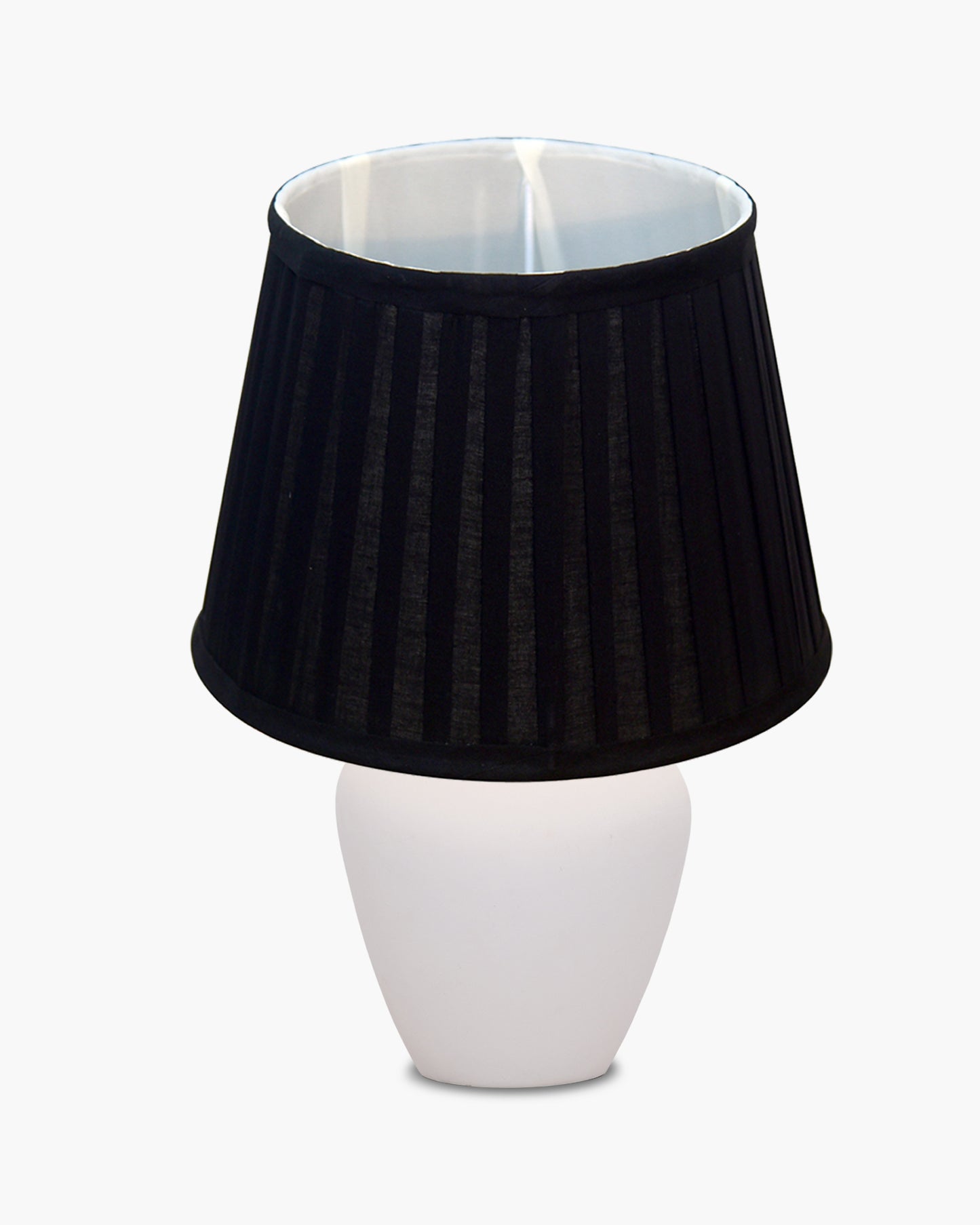 Modern Ceramic Table Lamp with Fabric Shade, Minimal Bedside Lamp for Living Room & Bedroom, White Pottery Inspired, Khadi Shade