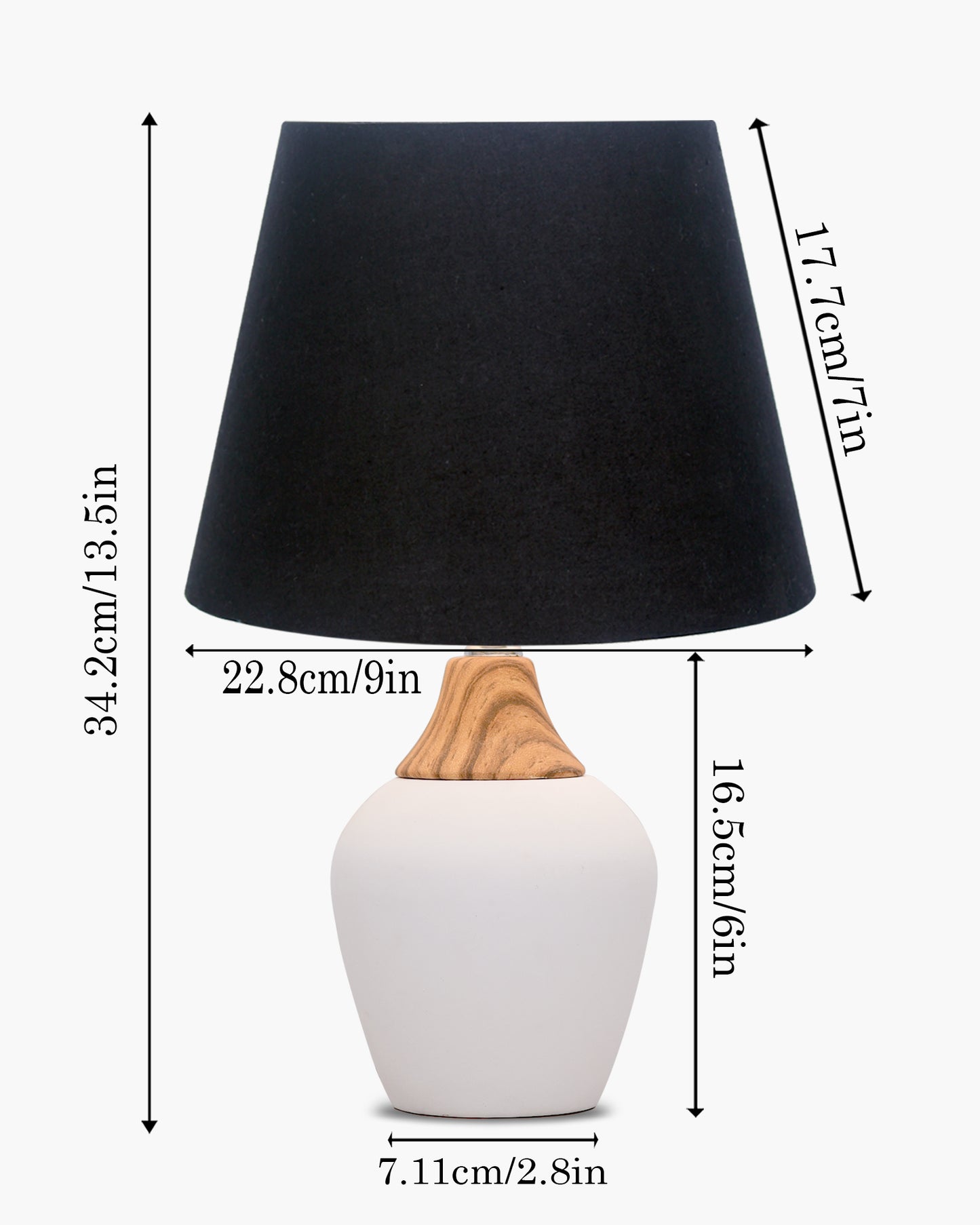Modern Ceramic Table Lamp with Fabric Shade, Minimal Bedside Lamp for Living Room & Bedroom, White Pottery Inspired, Khadi Shade