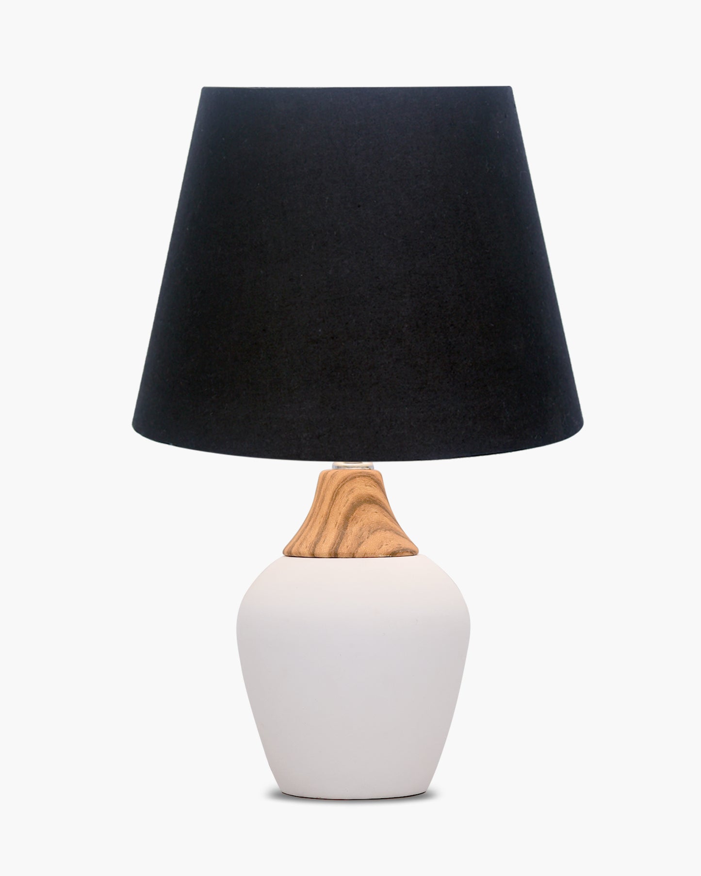 Modern Ceramic Table Lamp with Fabric Shade, Minimal Bedside Lamp for Living Room & Bedroom, White Pottery Inspired, Khadi Shade