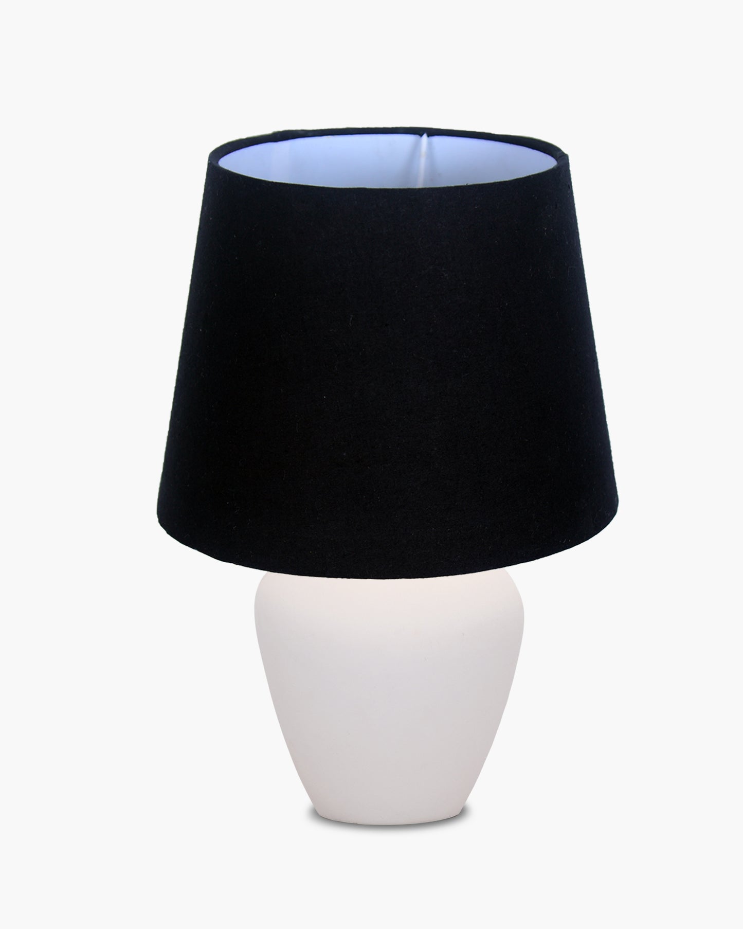 Modern Ceramic Table Lamp with Fabric Shade, Minimal Bedside Lamp for Living Room & Bedroom, White Pottery Inspired, Khadi Shade