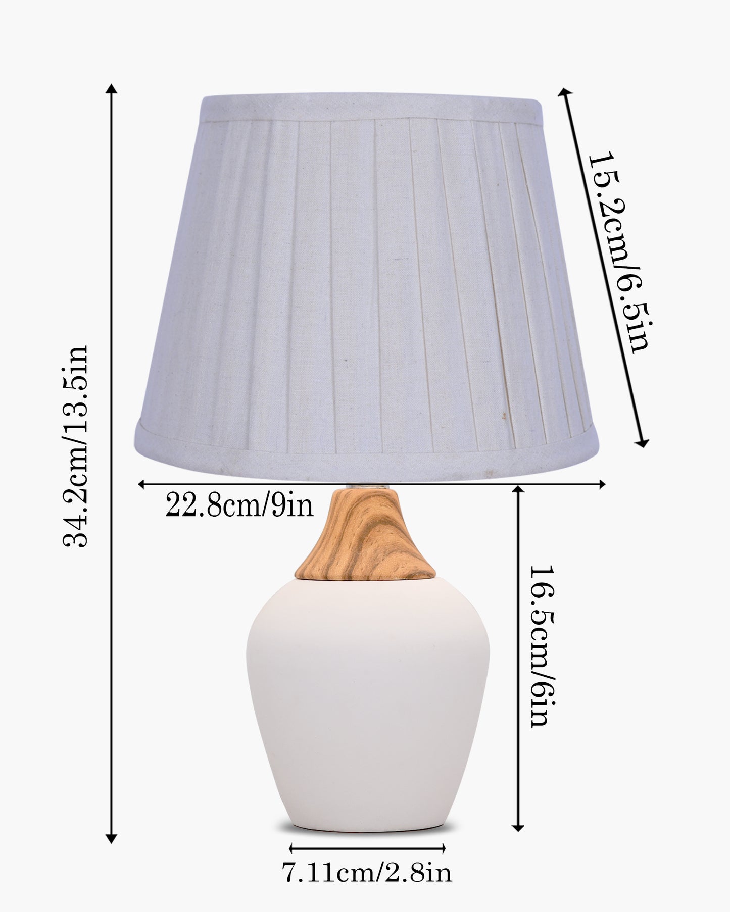 Modern Ceramic Table Lamp with Fabric Shade, Minimal Bedside Lamp for Living Room & Bedroom, White Pottery Inspired, Khadi Shade