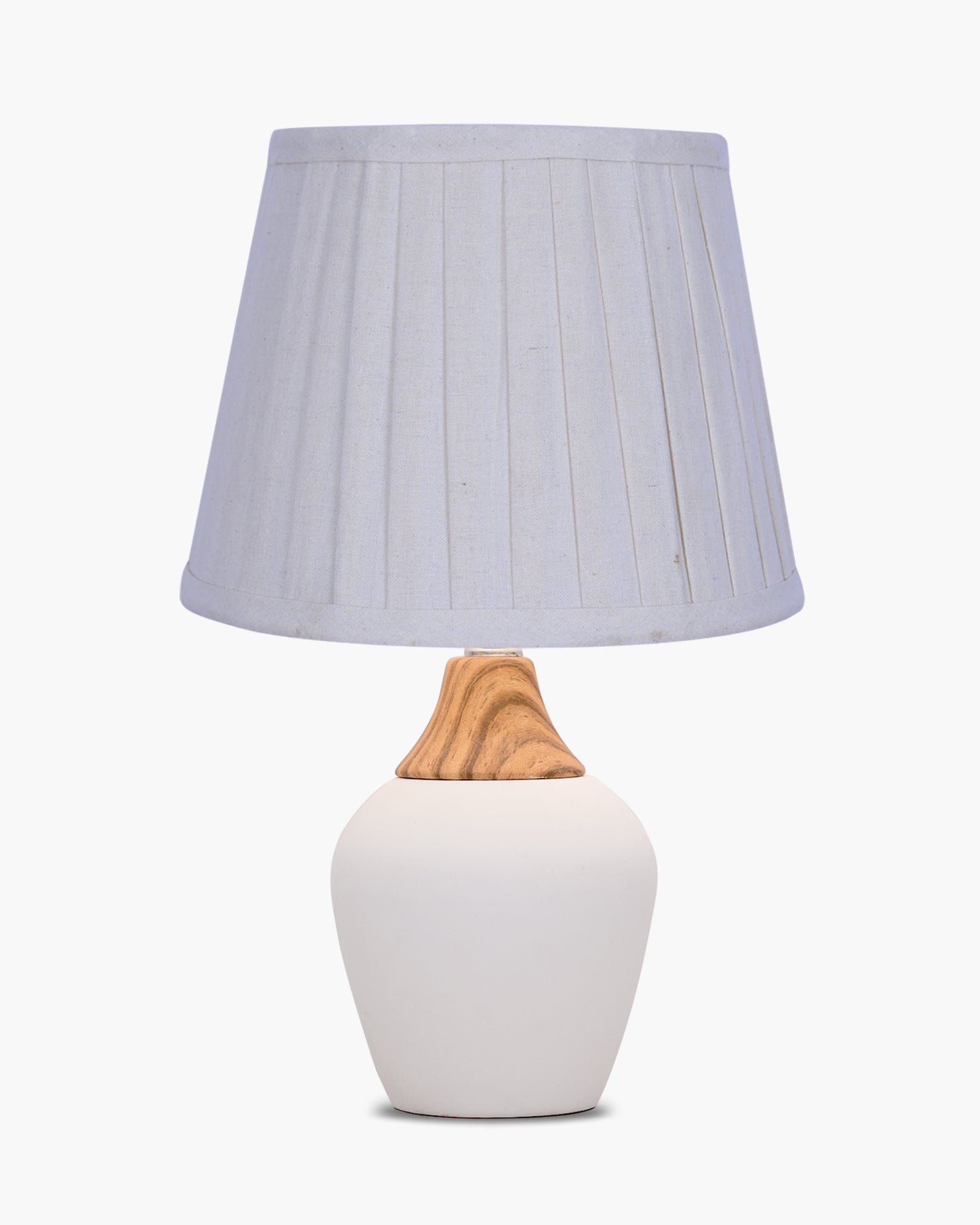 Modern Ceramic Table Lamp with Fabric Shade, Minimal Bedside Lamp for Living Room & Bedroom, White Pottery Inspired, Khadi Shade