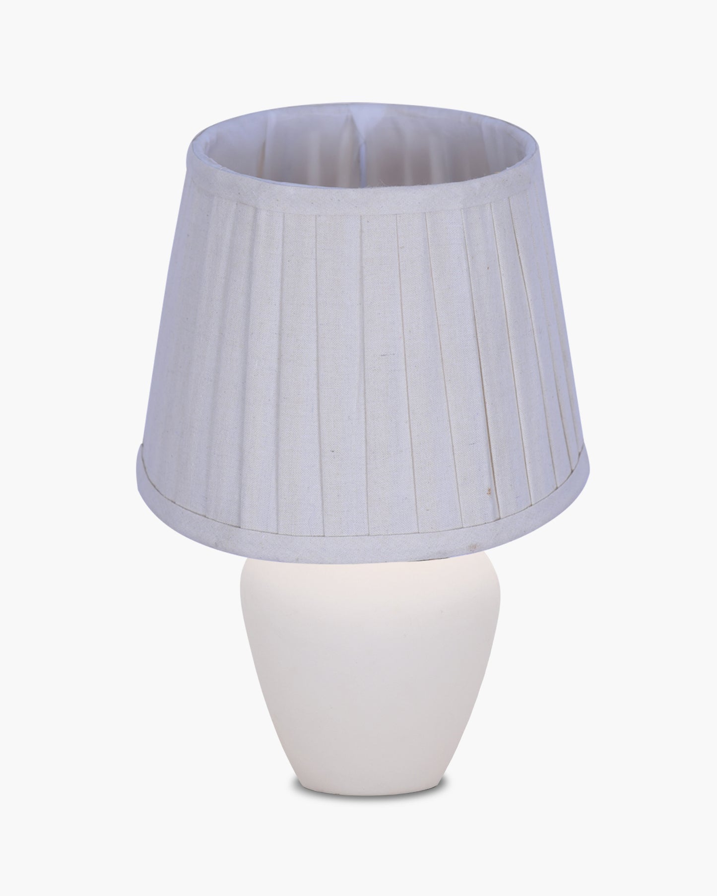 Modern Ceramic Table Lamp with Fabric Shade, Minimal Bedside Lamp for Living Room & Bedroom, White Pottery Inspired, Khadi Shade