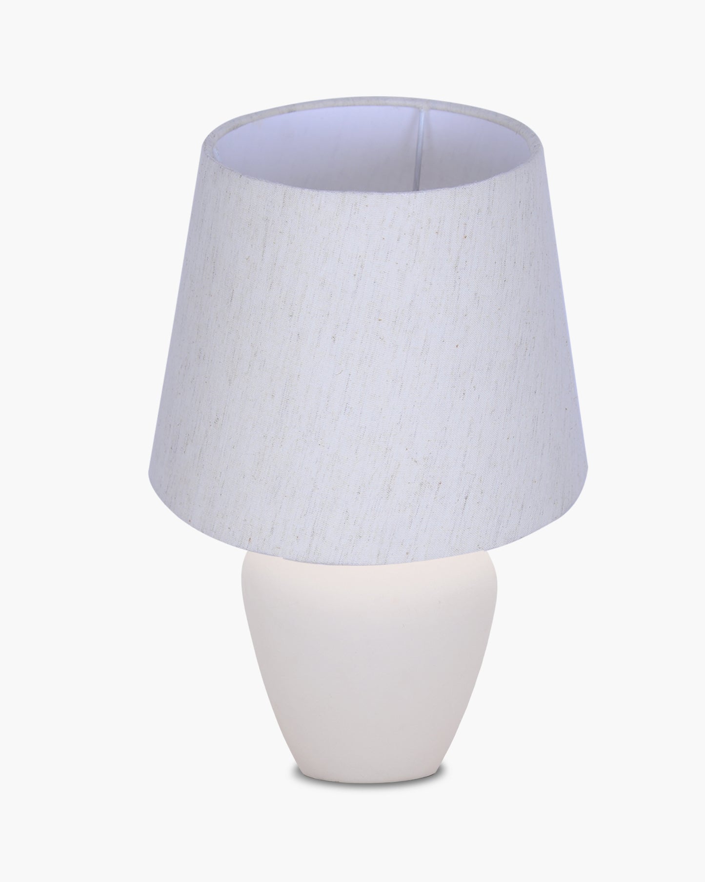 Modern Ceramic Table Lamp with Fabric Shade, Minimal Bedside Lamp for Living Room & Bedroom, White Pottery Inspired, Khadi Shade
