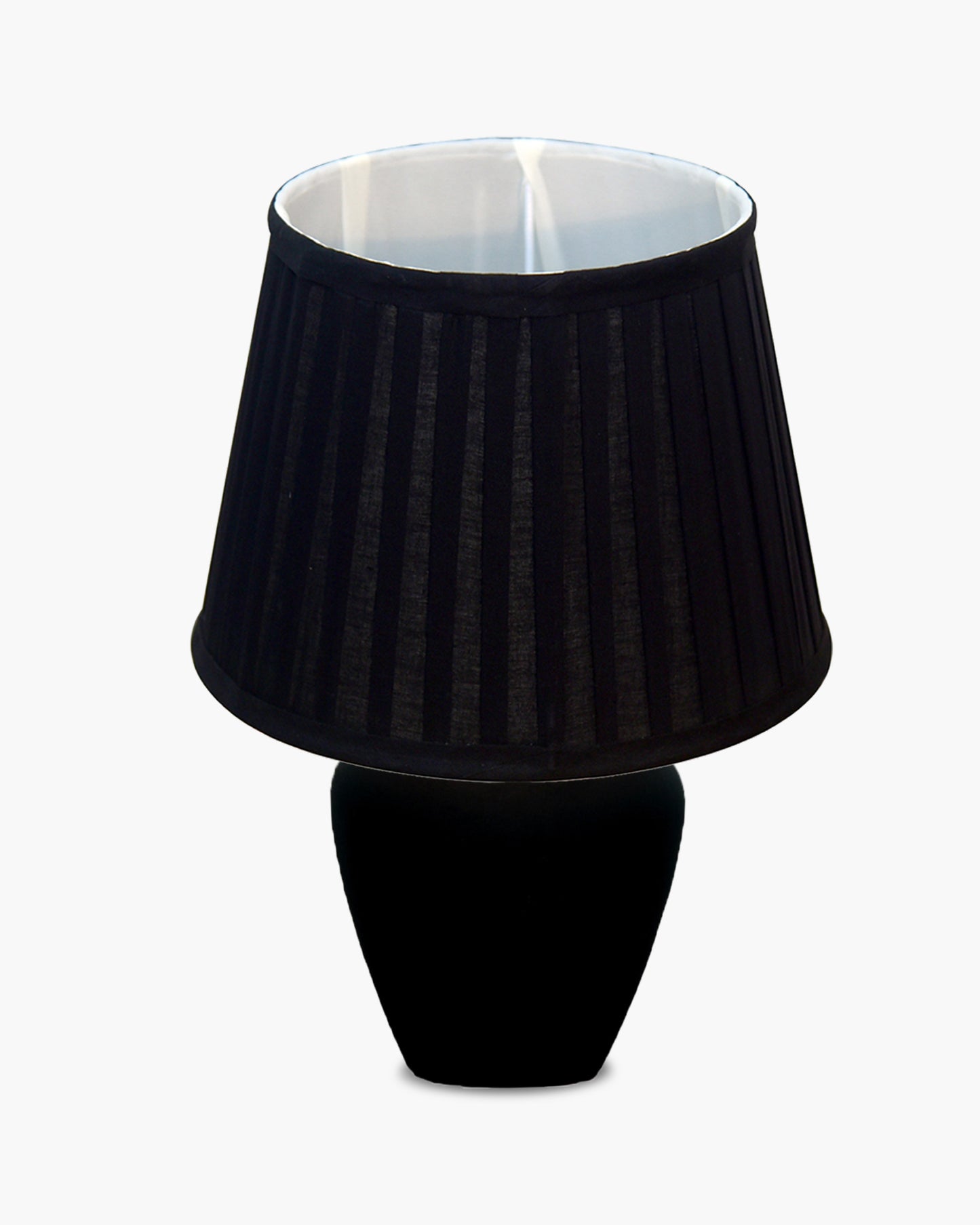 Modern Ceramic Table Lamp with Fabric Shade, Minimal Bedside Lamp for Living Room & Bedroom, Black Pottery Inspired, Khadi Shade