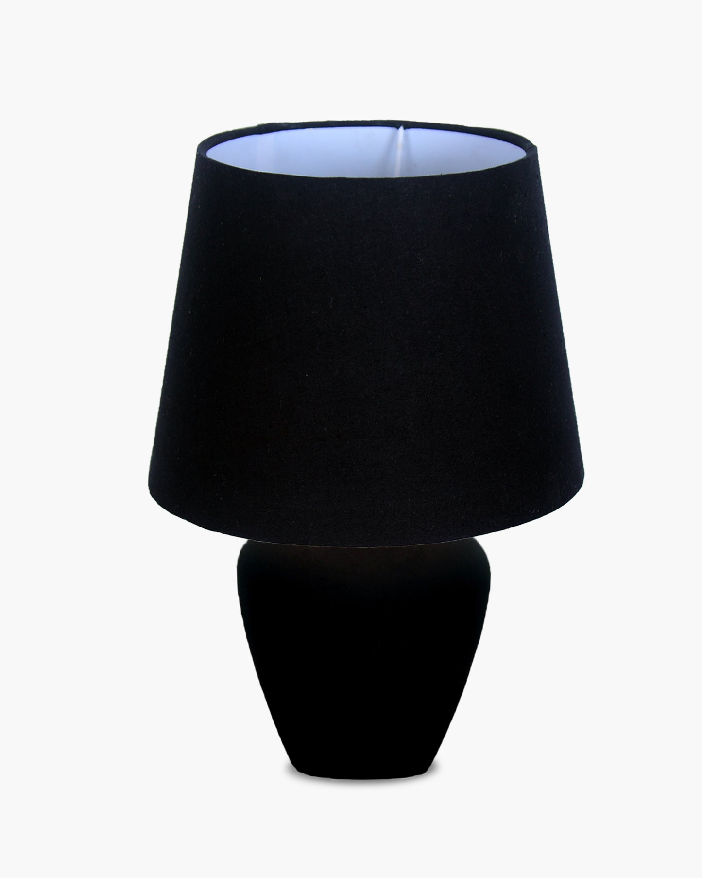 Modern Ceramic Table Lamp with Fabric Shade, Minimal Bedside Lamp for Living Room & Bedroom, Black Pottery Inspired, Khadi Shade