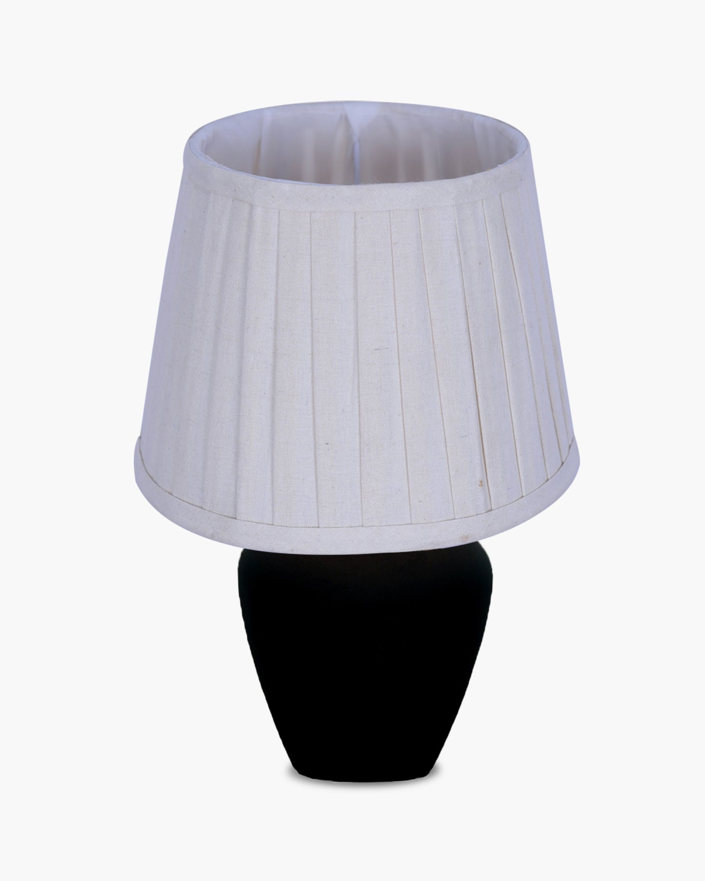 Modern Ceramic Table Lamp with Fabric Shade, Minimal Bedside Lamp for Living Room & Bedroom, Black Pottery Inspired, Khadi Shade