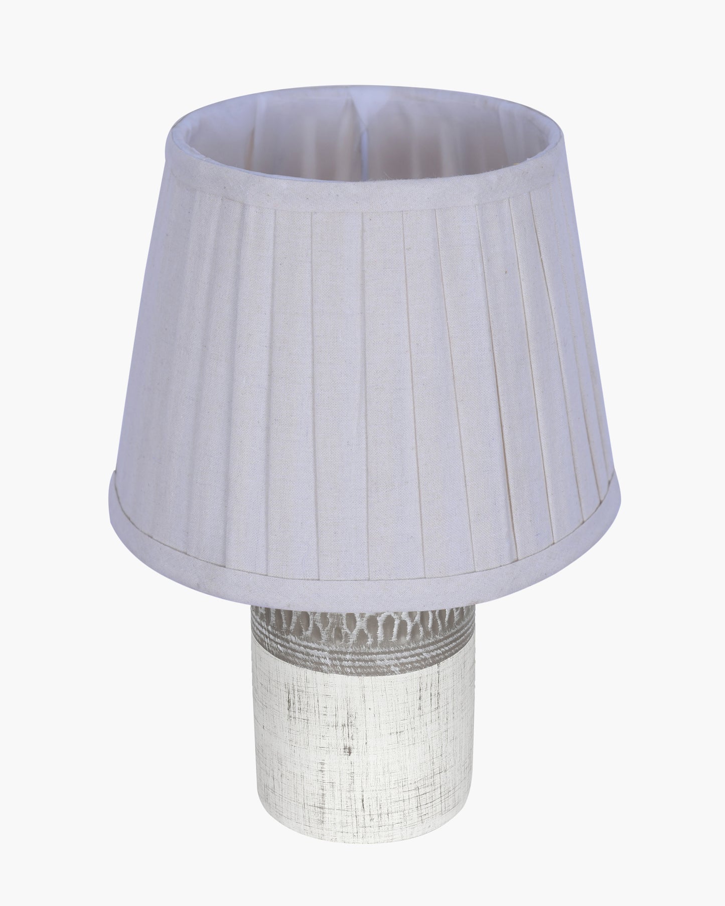 Modern Ceramic Table Lamp with Fabric Shade, Minimal Bedside Lamp for Living Room & Bedroom, Grey Carved Honeycomb Pattern, Khadi Taper