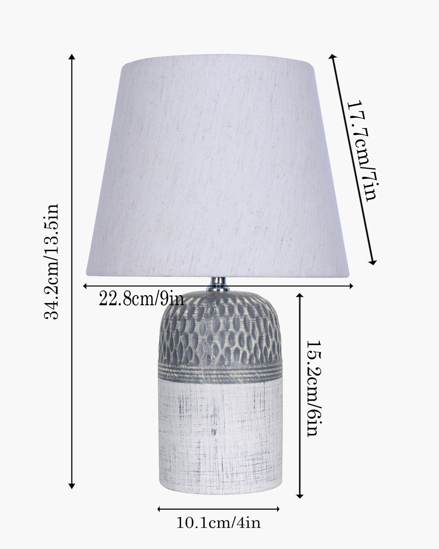 Modern Ceramic Table Lamp with Fabric Shade, Minimal Bedside Lamp for Living Room & Bedroom, Grey Carved Honeycomb Pattern, Khadi Taper