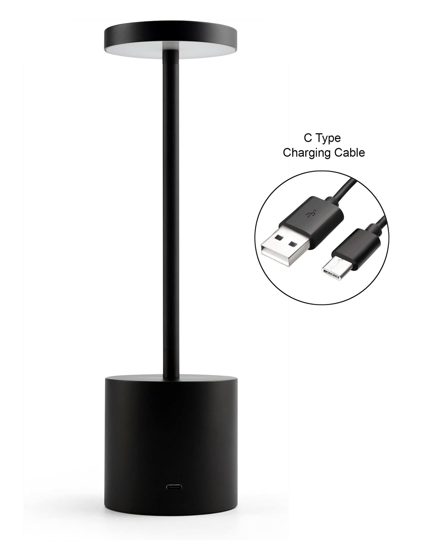 Table Lamps Rechargeable Set of 1, Black Portable LED Desk Lamp, Battery Powered Wireless Table Light, LED Cordless Desk Lamp, Wireless Portable Desk & Bedside Lamp for Home, Café & Restaurant